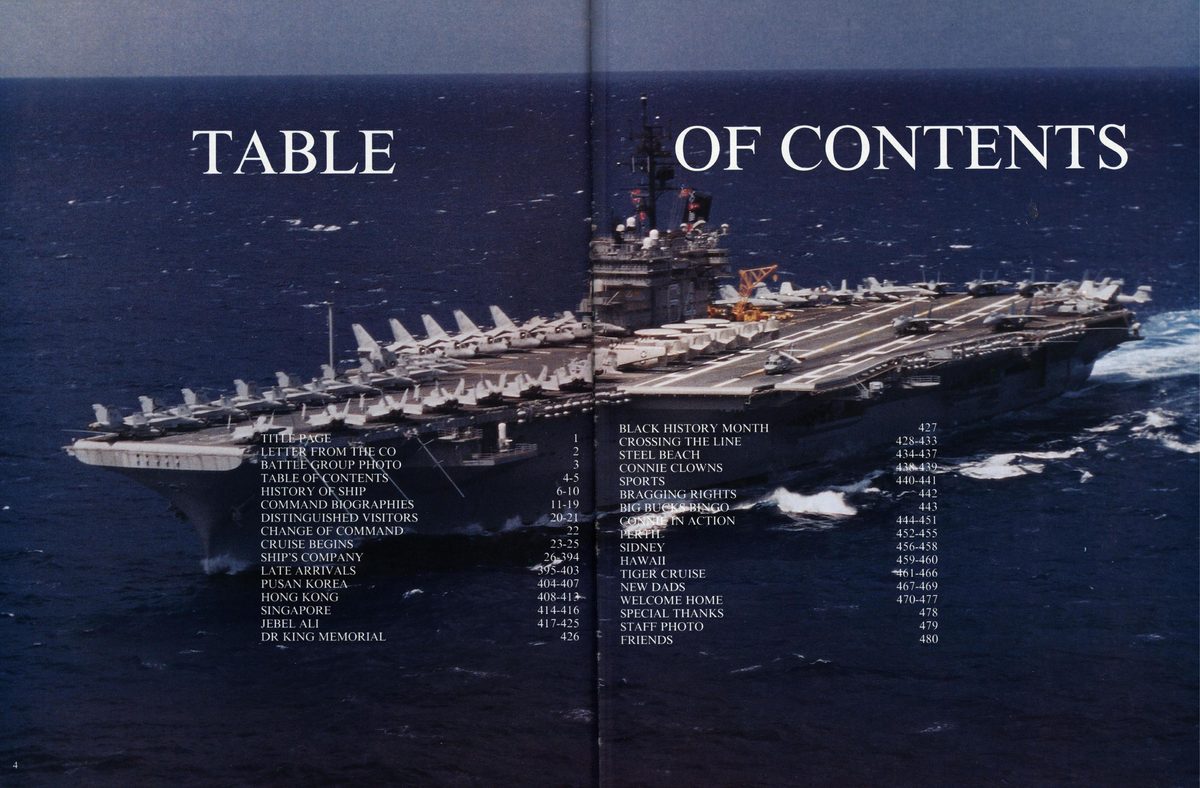 USS Constellation 1994–95 cruise book, page 7 — Cover & Opening: photographs and page layout, no machine-readable text