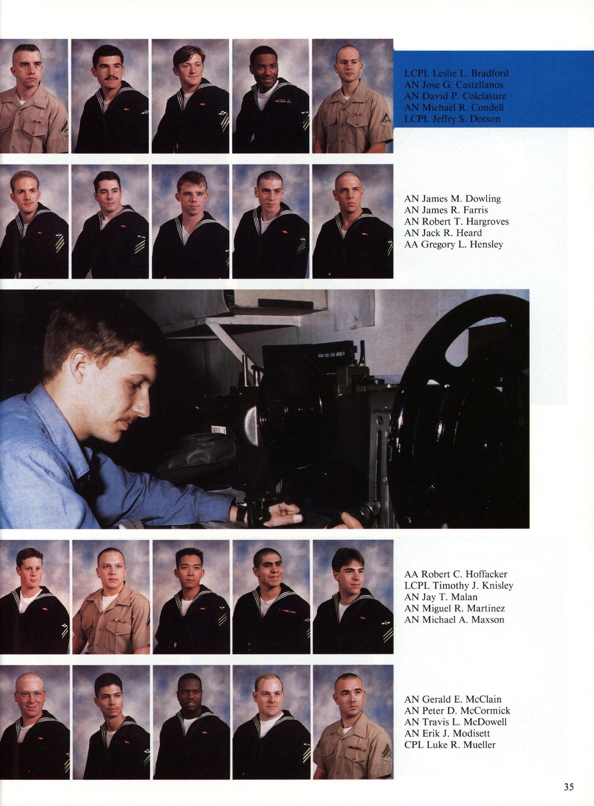 USS Constellation 1994–95 cruise book, page 35 (Ship's Company) — AN James M. Dowling AN James R. Farris AN Robert T. Hargroves R. Heard ory L. Hensley AA…