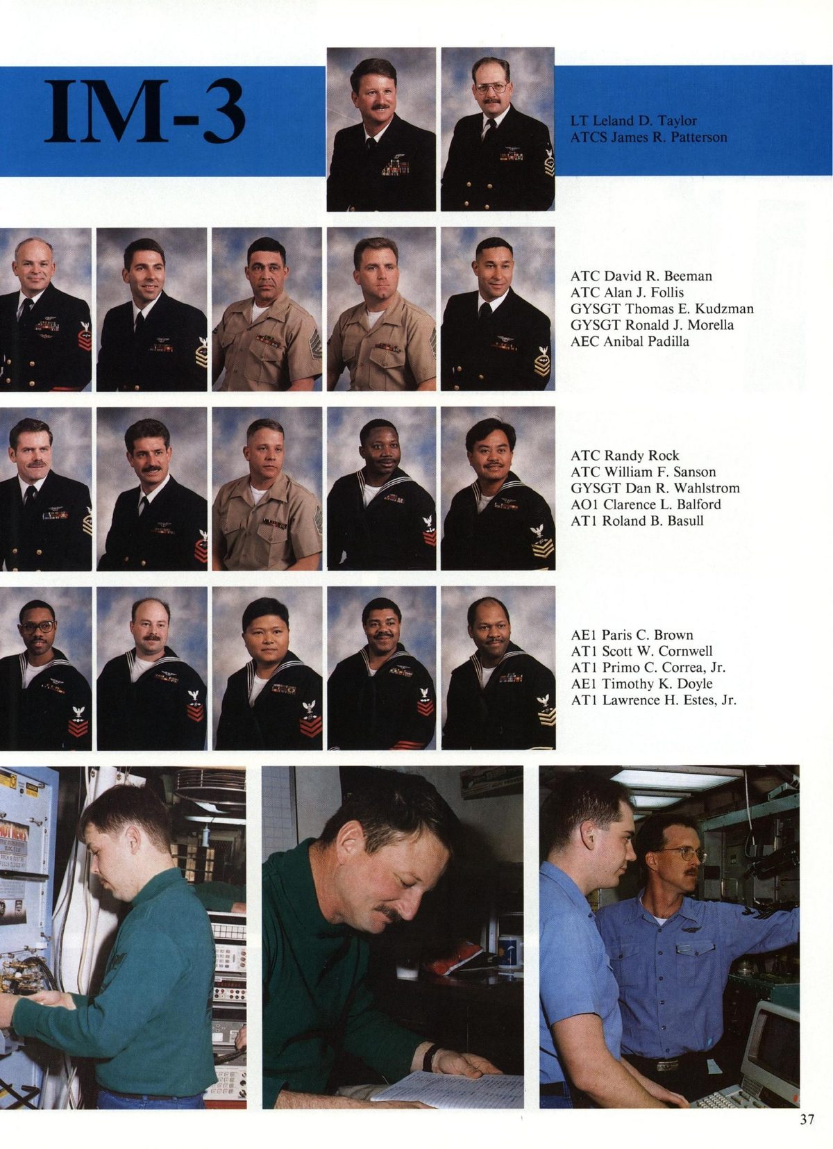USS Constellation 1994–95 cruise book, page 37 (Ship's Company) — Id J. Morella AEC Anibal Padilla ATC Randy Rock ATC William F. Sans GYSGT Dan R. Wahlstrom AOI…