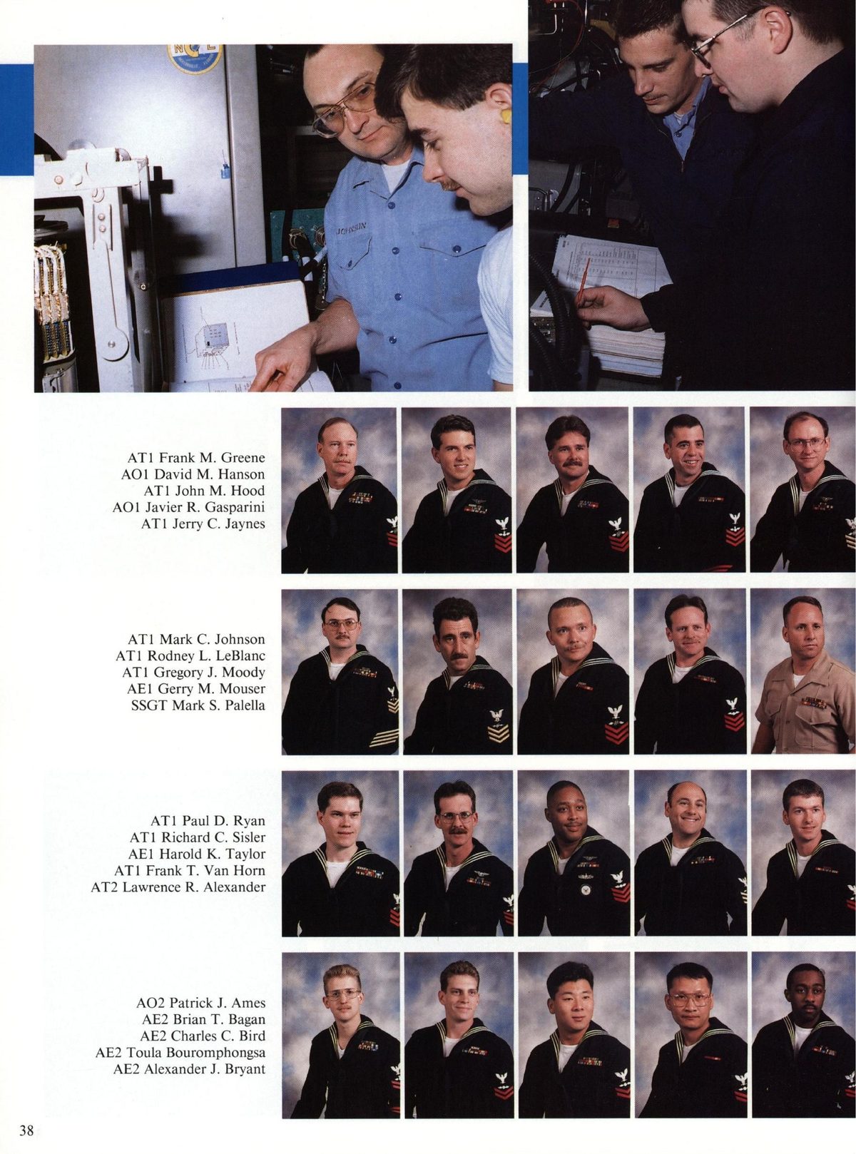 USS Constellation 1994–95 cruise book, page 38 (Ship's Company) — ATI Frank M. Greene AOI David M. Hanson ATI John M. Hood AOL J Jaynes ATI Mark C, Johnson ATI…
