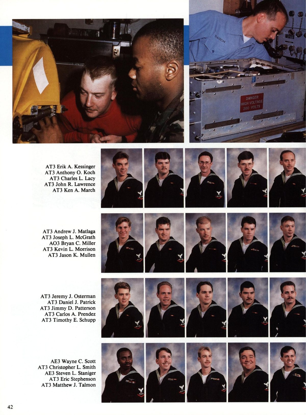USS Constellation 1994–95 cruise book, page 42 (Ship's Company) — abi. ; AT3 Erik A. Kessinger AT3 Anthony O. Koch AT3 Charles L. Lacy AT3 John R. Lawrence AT3…