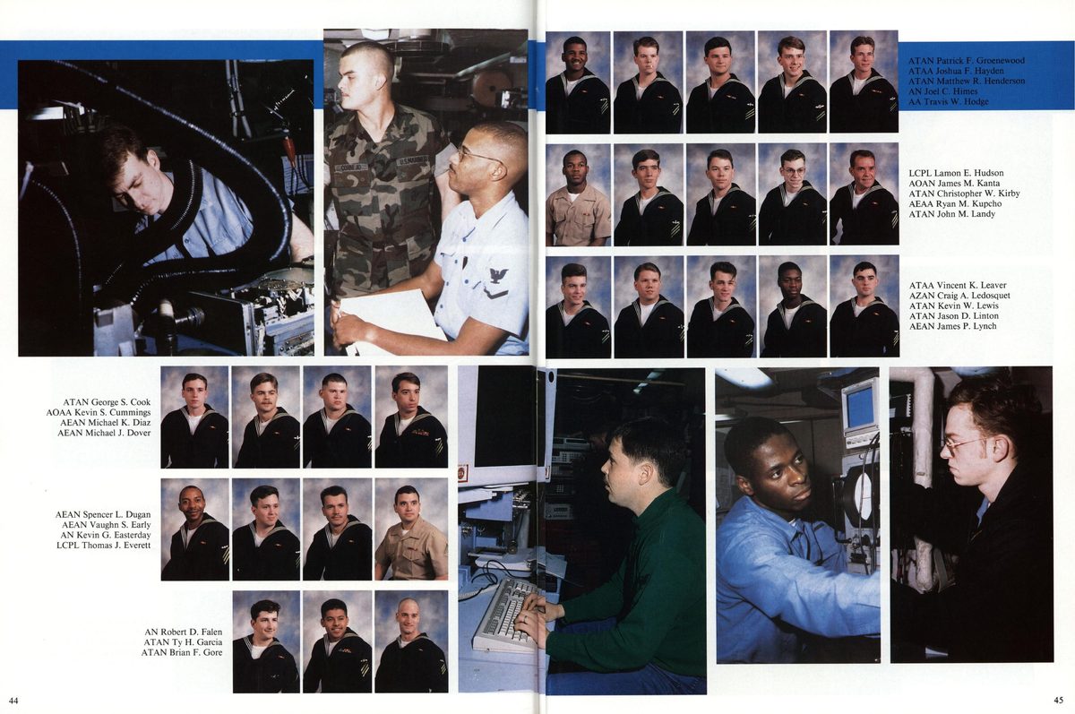 USS Constellation 1994–95 cruise book, page 44 (Ship's Company) — LCPL Lamon E. Hudson AOAN James M. Kanta ATAN Christopher W. Kirby AEAA Ryan M. Kupcho AN John…