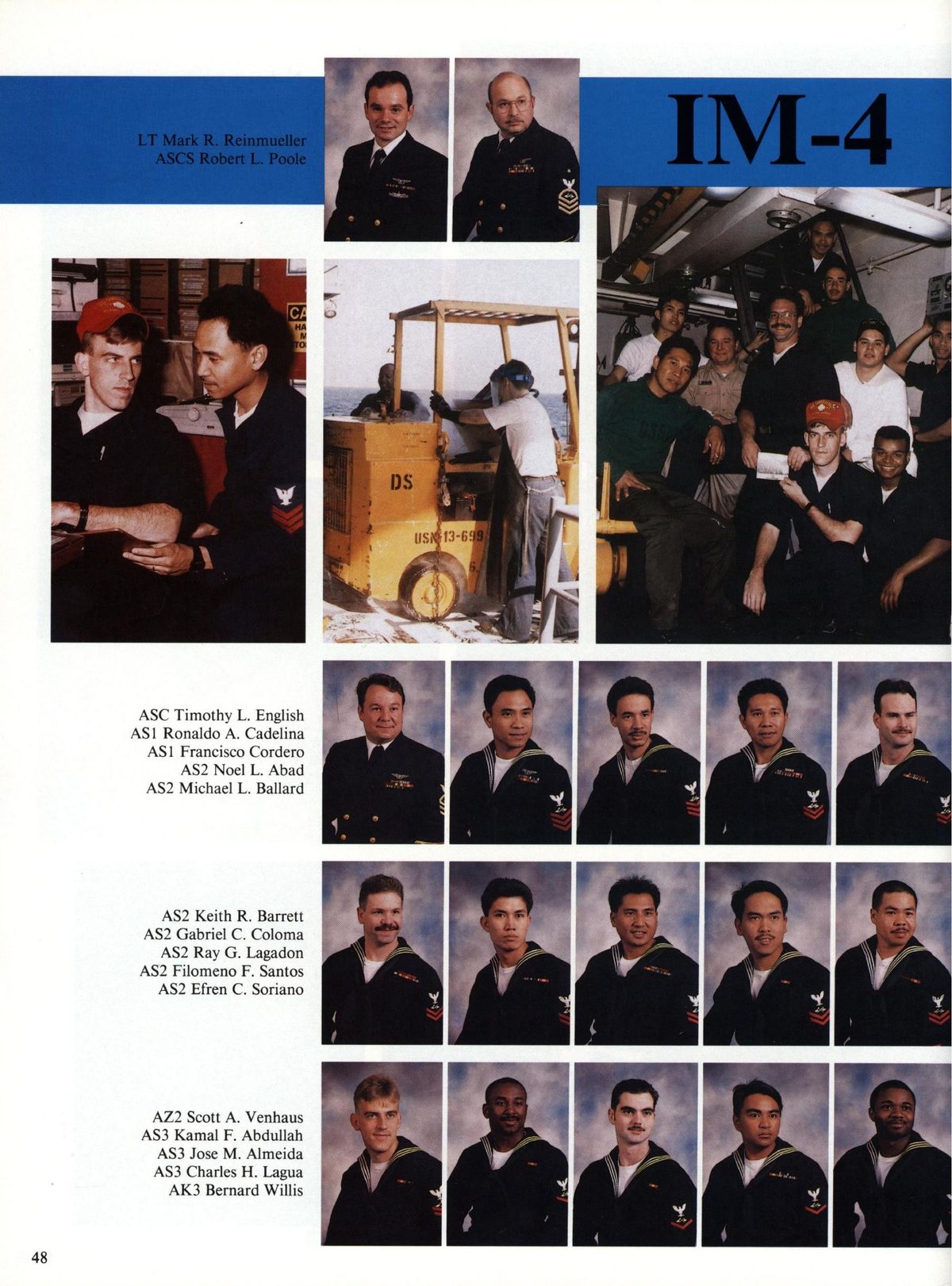 USS Constellation 1994–95 cruise book, page 47 (Ship's Company) — ASC Timothy L. English ASI Ronaldo A. Cadelina ASI Francisco Cordero AS2 Noel L. Abad AS2…