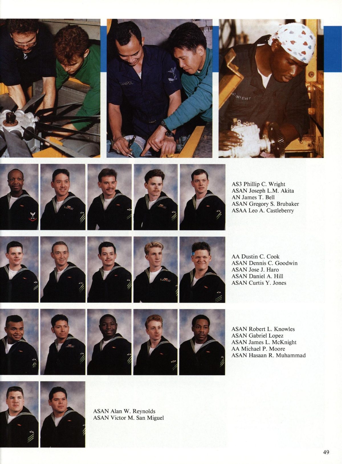 USS Constellation 1994–95 cruise book, page 48 (Ship's Company) — AS3 Phillip C. Wright ASAN Joseph L.M. Akita AN James T. Bell ASAN Gregory S. Brubaker ASAA…