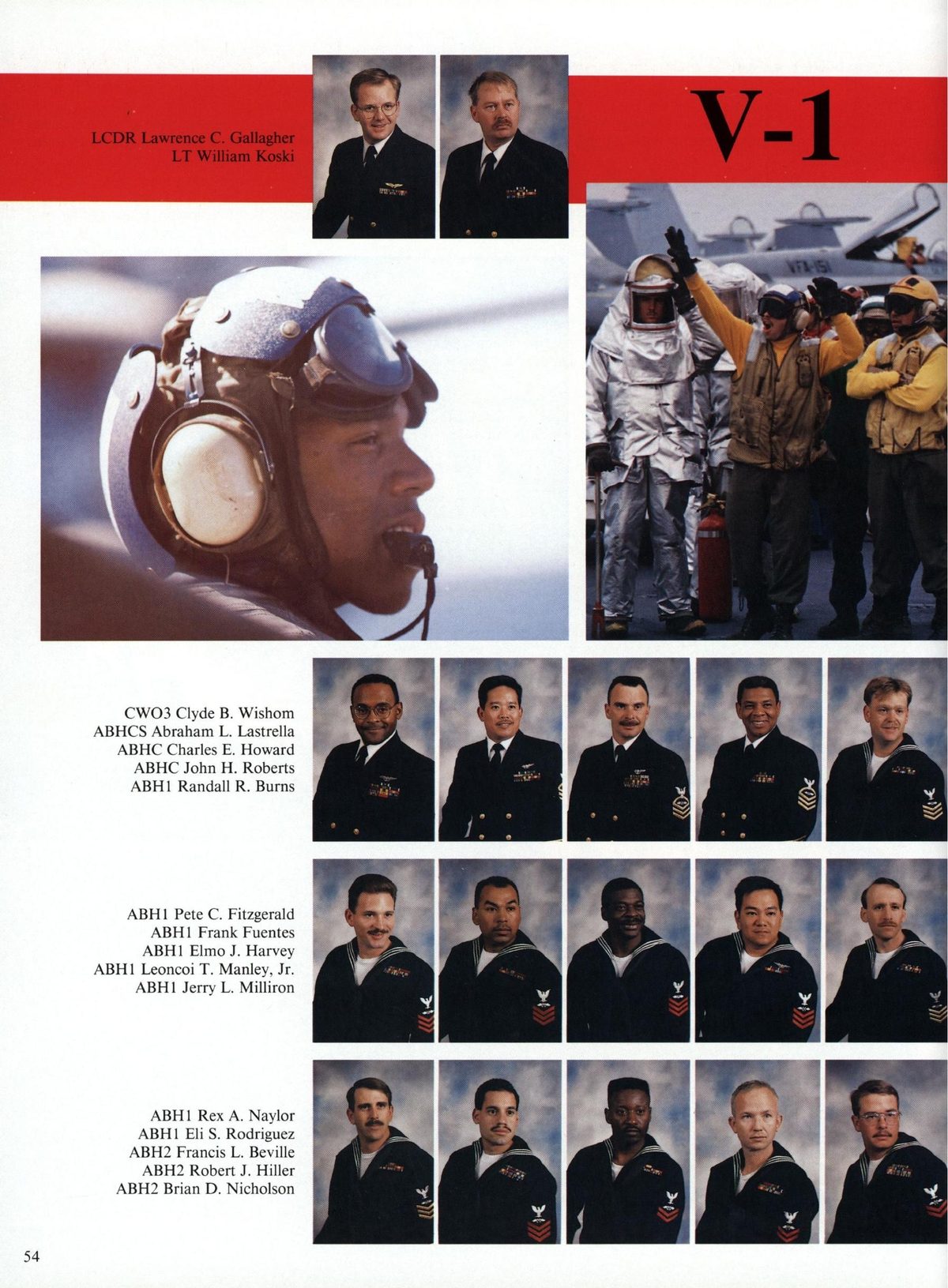 USS Constellation 1994–95 cruise book, page 52 (Ship's Company) — CWO3 Clyde B. Wishom a E. Howard ABHC John H. Roberts ABHI Randall R. Burns ABHI Elmo J…