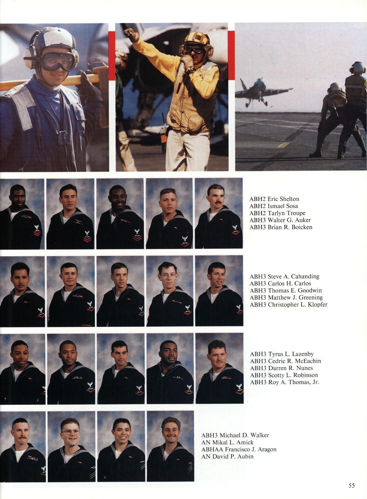 USS Constellation 1994–95 cruise book, page 53 (Ship's Company) — ABH3 Brian R. Boicken r A. Cahanding ABH3 Carlos H. Carlos ABH3 Thomas E. Goodwin eening ABH3…