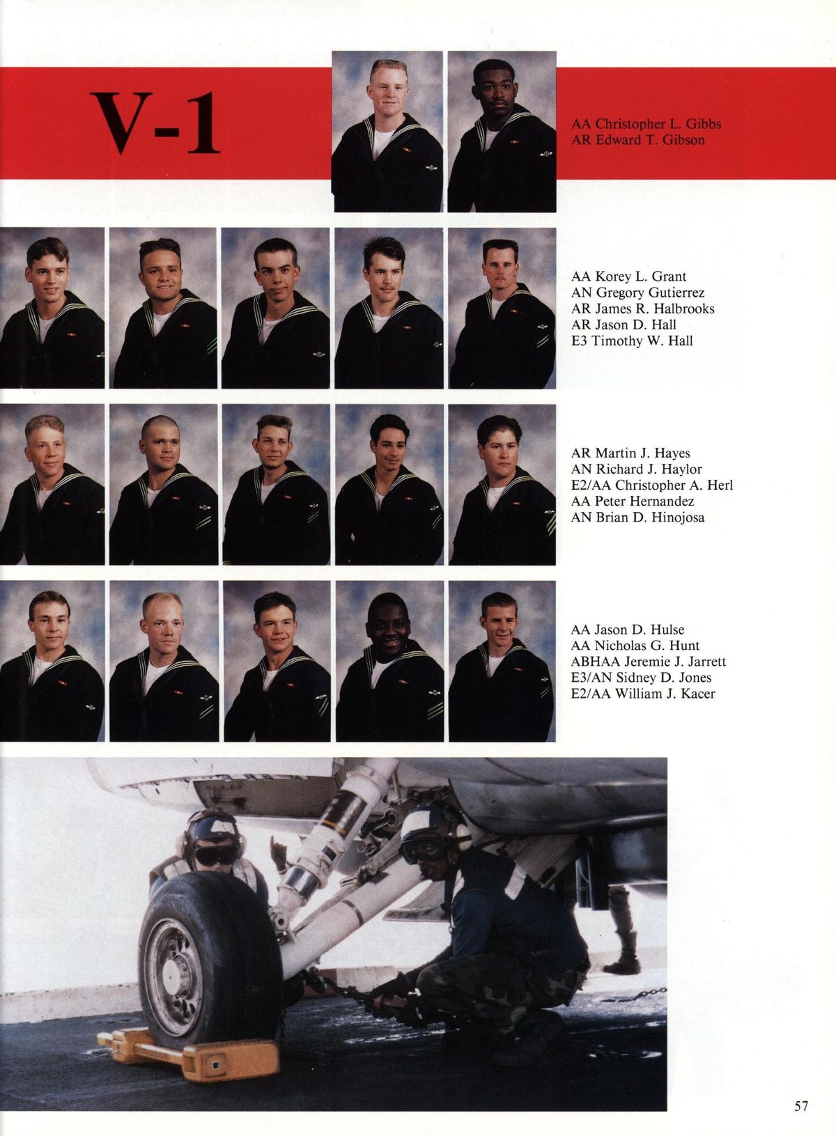 USS Constellation 1994–95 cruise book, page 55 (Ship's Company) — AA Christopher L. Gibbs AR Edward T. Gibson AA Korey L. Grant AN Gregory Gutierrez AR James R…