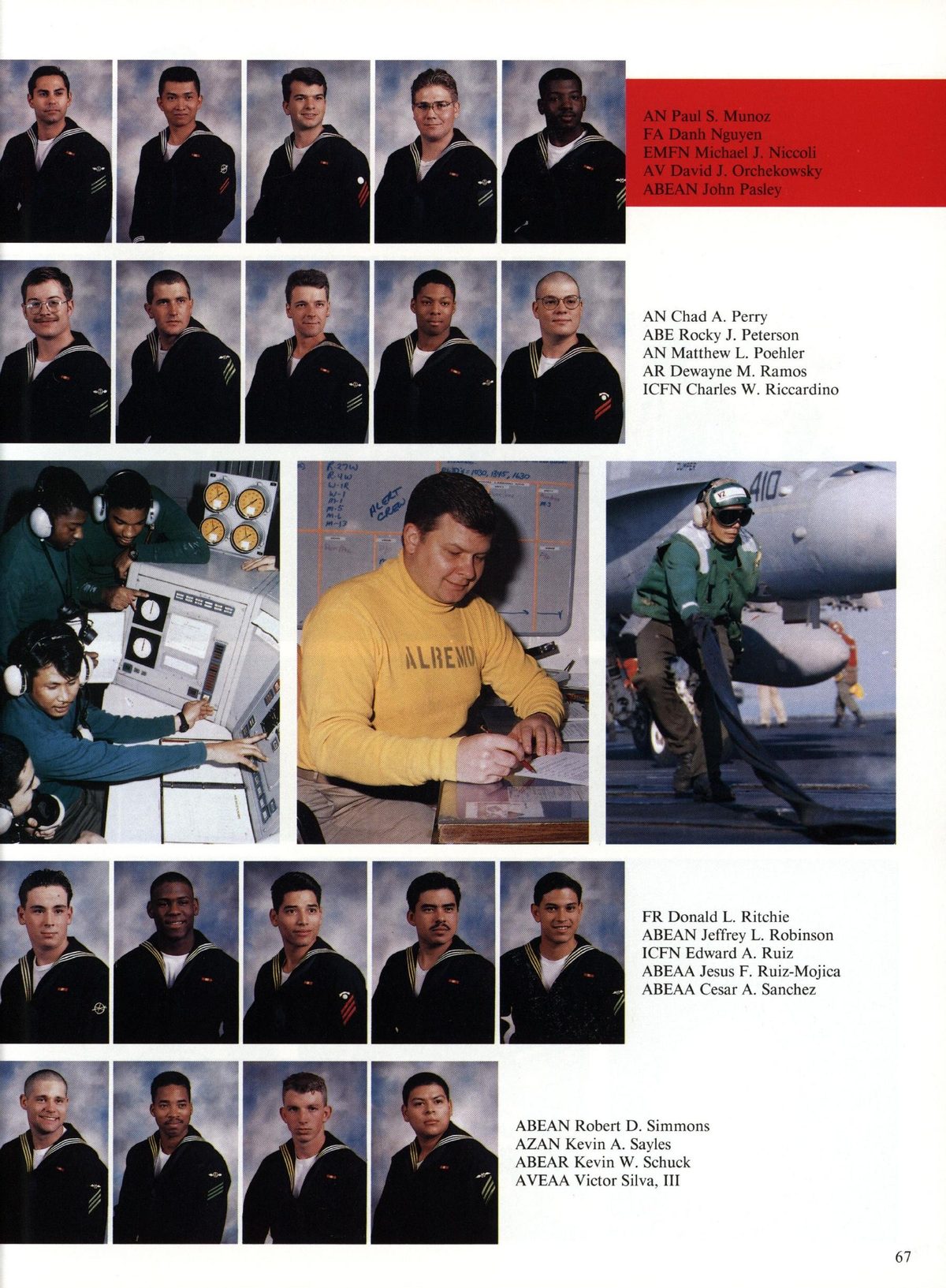 USS Constellation 1994–95 cruise book, page 65 (Ship's Company) — AN Paul S. Munoz FA Danh Nguyen EMEN Michael J. Niccoli AV David J. Orchekowsky ABEAN John…