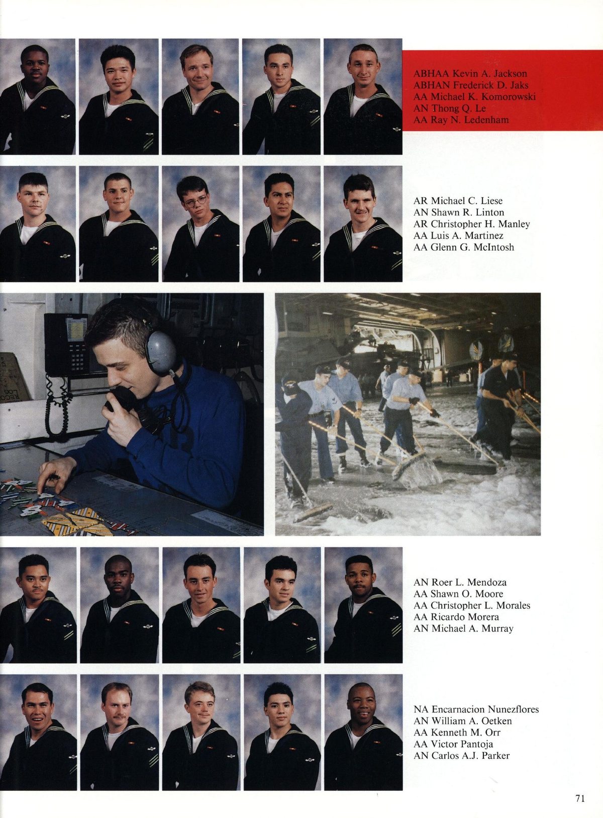 USS Constellation 1994–95 cruise book, page 69 (Ship's Company) — AR Michael C. Liese AN Shawn R. Linton AR Christopher H. Manley AA Luis A. Martinez AA Glenn…