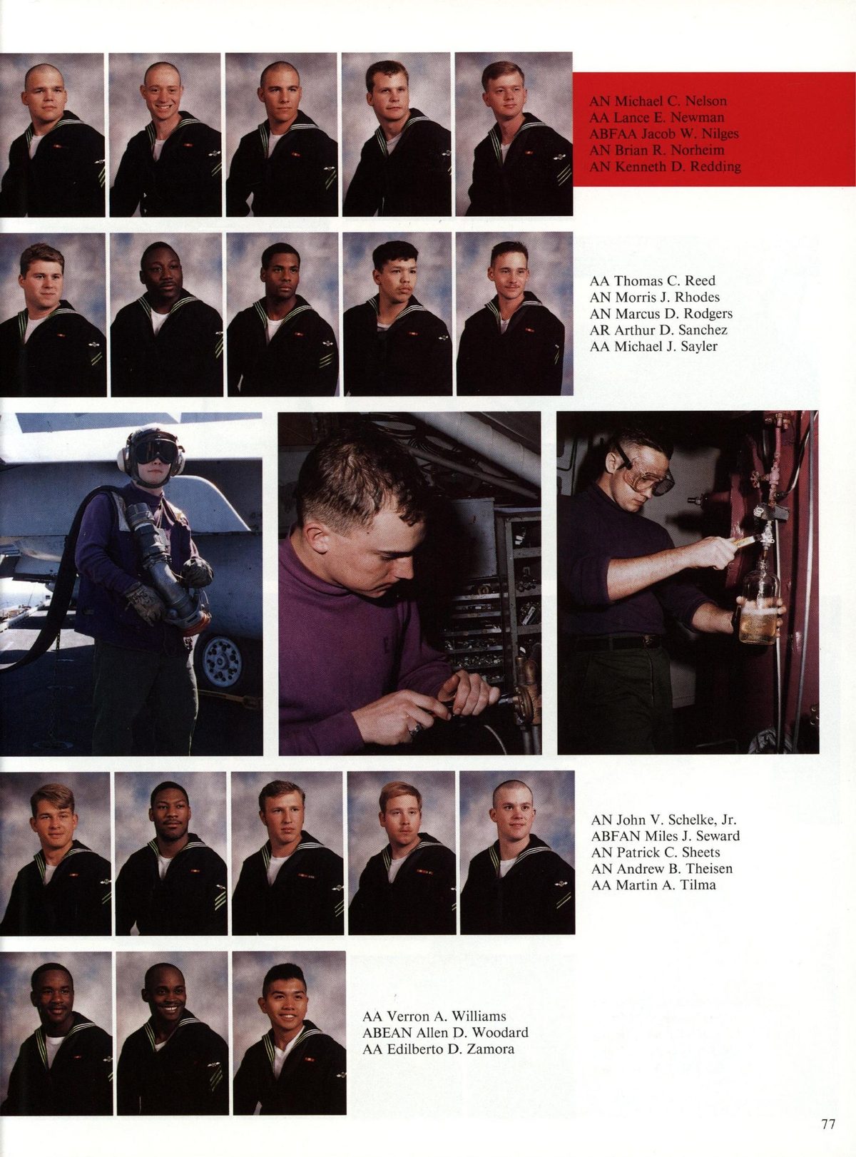 USS Constellation 1994–95 cruise book, page 75 (Ship's Company) — AA Thomas C. Reed AN Morris J. Rhodes AN Marcus D. Rodgers AR Arthur D. AA Michael J. S: AN…