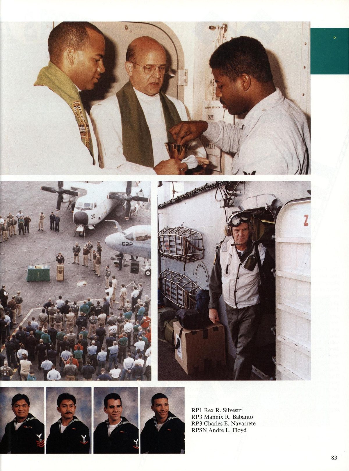 USS Constellation 1994–95 cruise book, page 80 (Ship's Company) — RPI Rex R. Silvestri RP3 Mannix R. Babanto RP3 Charles E. Navarrete RPSN Andre L. Floyd 83…