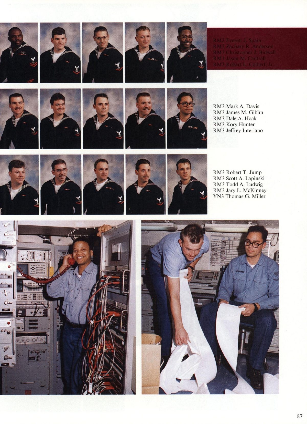 USS Constellation 1994–95 cruise book, page 83 (Ship's Company) — RM3 Mark A. Davis RM3 James M. C RM3 Dale A. Ho RM3 Kory Hunter RM3 Jeffrey Interiano RM3…