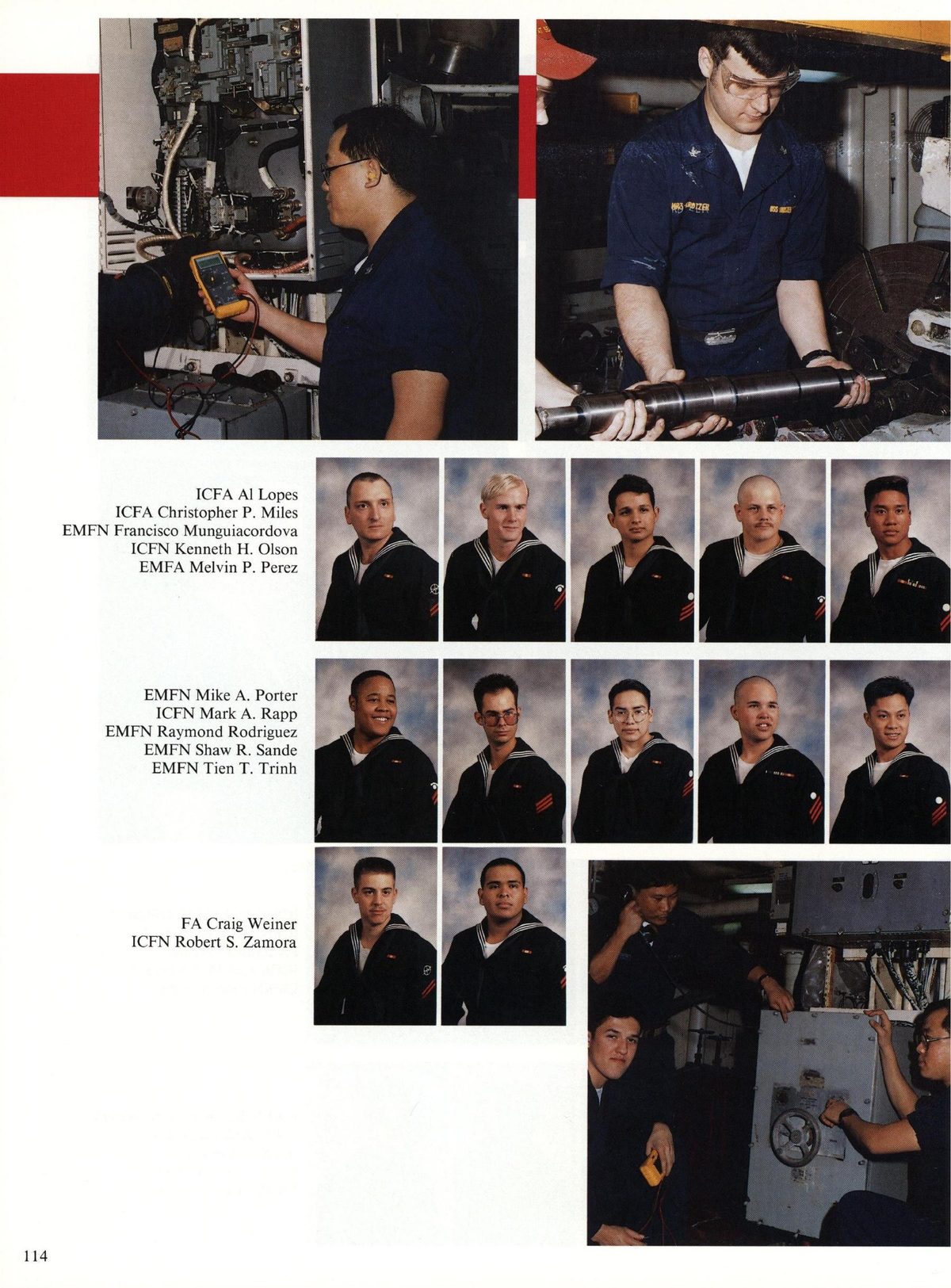 USS Constellation 1994–95 cruise book, page 107 (Ship's Company) — ICFA Al Lopes ICFA Christopher P. Miles H. Olson EMFA Melvin P. Perez . Porter ICFN Mark A…