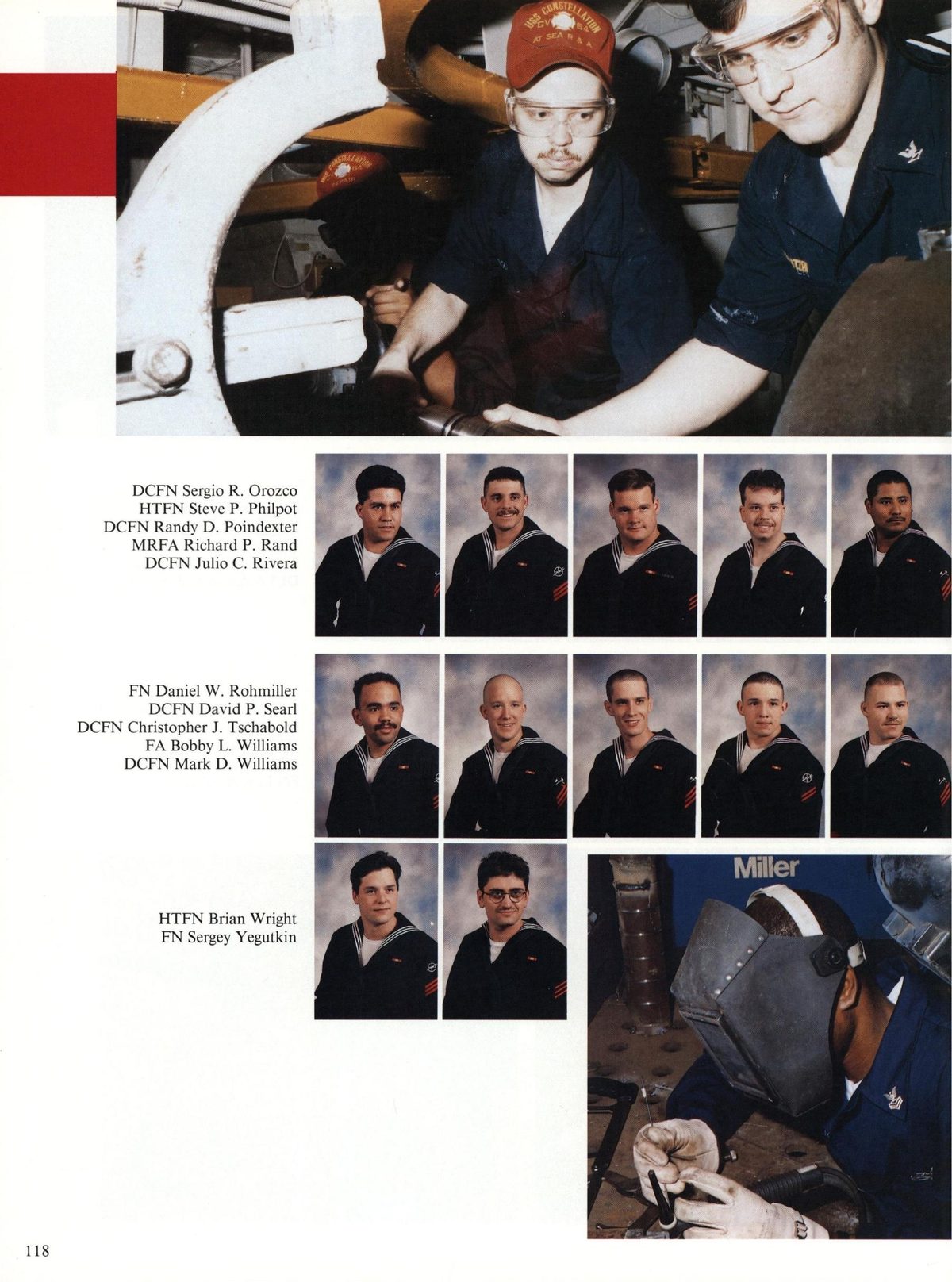 USS Constellation 1994–95 cruise book, page 111 (Ship's Company) — DCEN Sergio R. Orozco HTEN Steve P. Philpot DCEN Randy D. Poindexter MRFA Richard P. Rand DCEN…