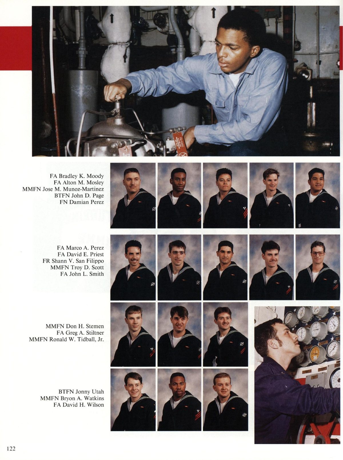 USS Constellation 1994–95 cruise book, page 115 (Ship's Company) — MMEN Jose M. Munoz-Martins BTEN John D. Page FN Damian Pi FA Marco A. Perez FA David E. Priest…