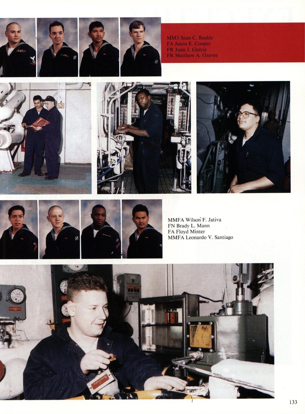 USS Constellation 1994–95 cruise book, page 126 (Ship's Company) — MMS Sean C. Roddy FA Jason E. Cooper FR Juan J. Garcia FR Matthew A. Graves MMFA Wilson F…
