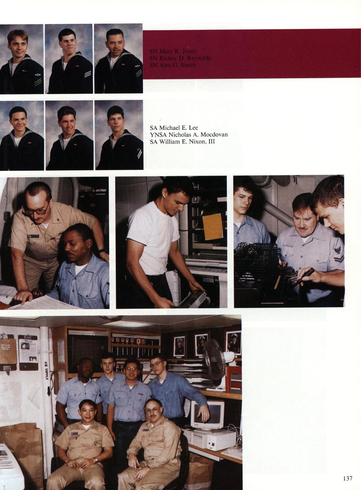 USS Constellation 1994–95 cruise book, page 129 (Ship's Company) — Lee jas A. Mocdovan m E. Nixon, III…