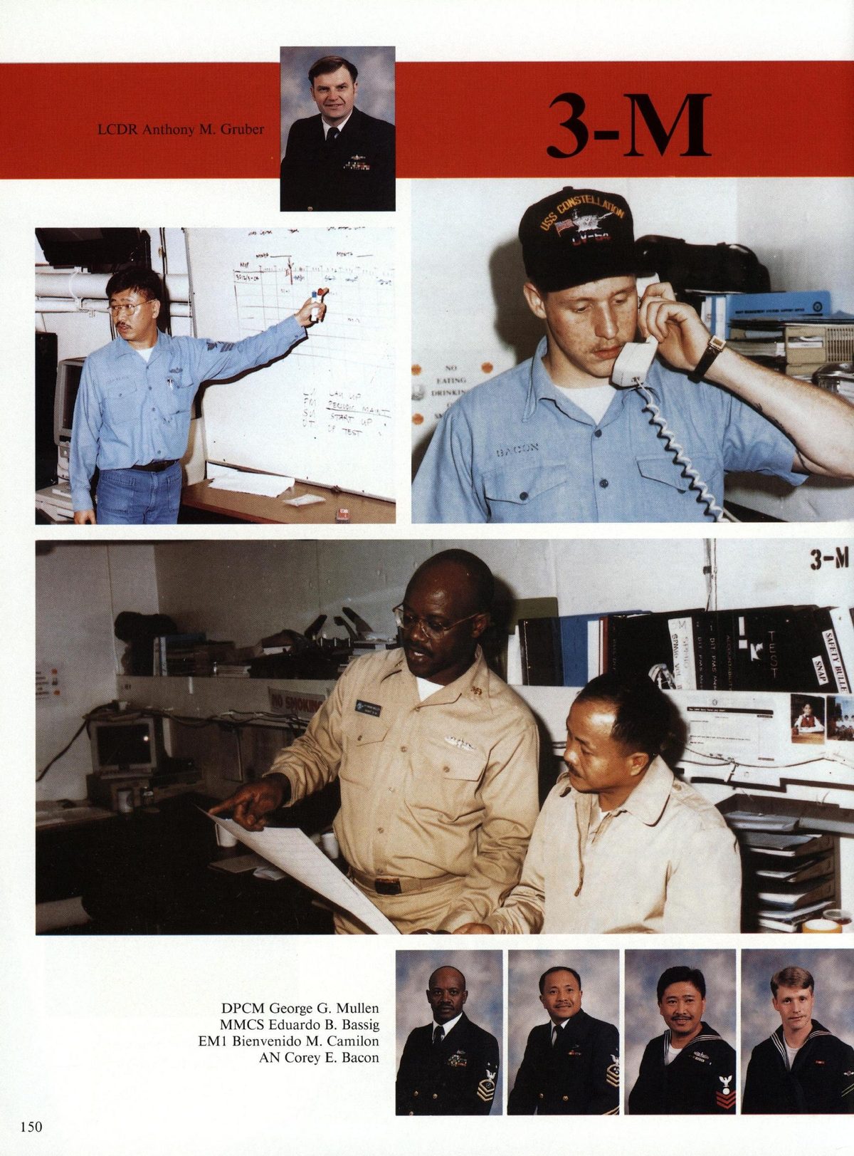 USS Constellation 1994–95 cruise book, page 140 (Ship's Company) — LCDR Anthony M. Gruber DPCM George G. Mullen MMCS Eduardo B. Bassig EMI Bienvenido M. Camilon…