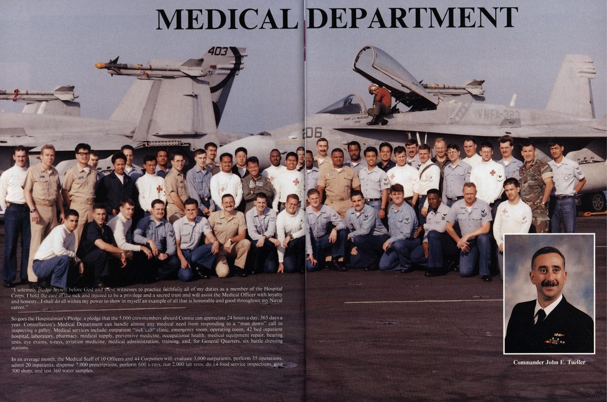 USS Constellation 1994–95 cruise book, page 153 (Ship's Company) — MEDICAL. DEPARTMENT 403 ag “1 solemnly pledge inyself before God and tffese witnesses to…