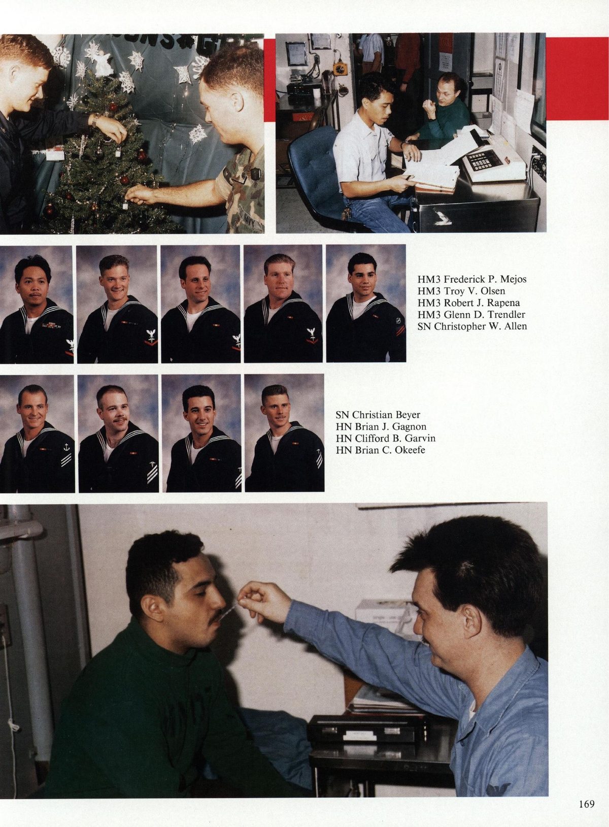 USS Constellation 1994–95 cruise book, page 157 (Ship's Company) — HM3 F ick P. Mejos HM3 Troy V. Olsen HM3 Robert J. Rapena HM3 Glenn D. Trendler SN Christopher…