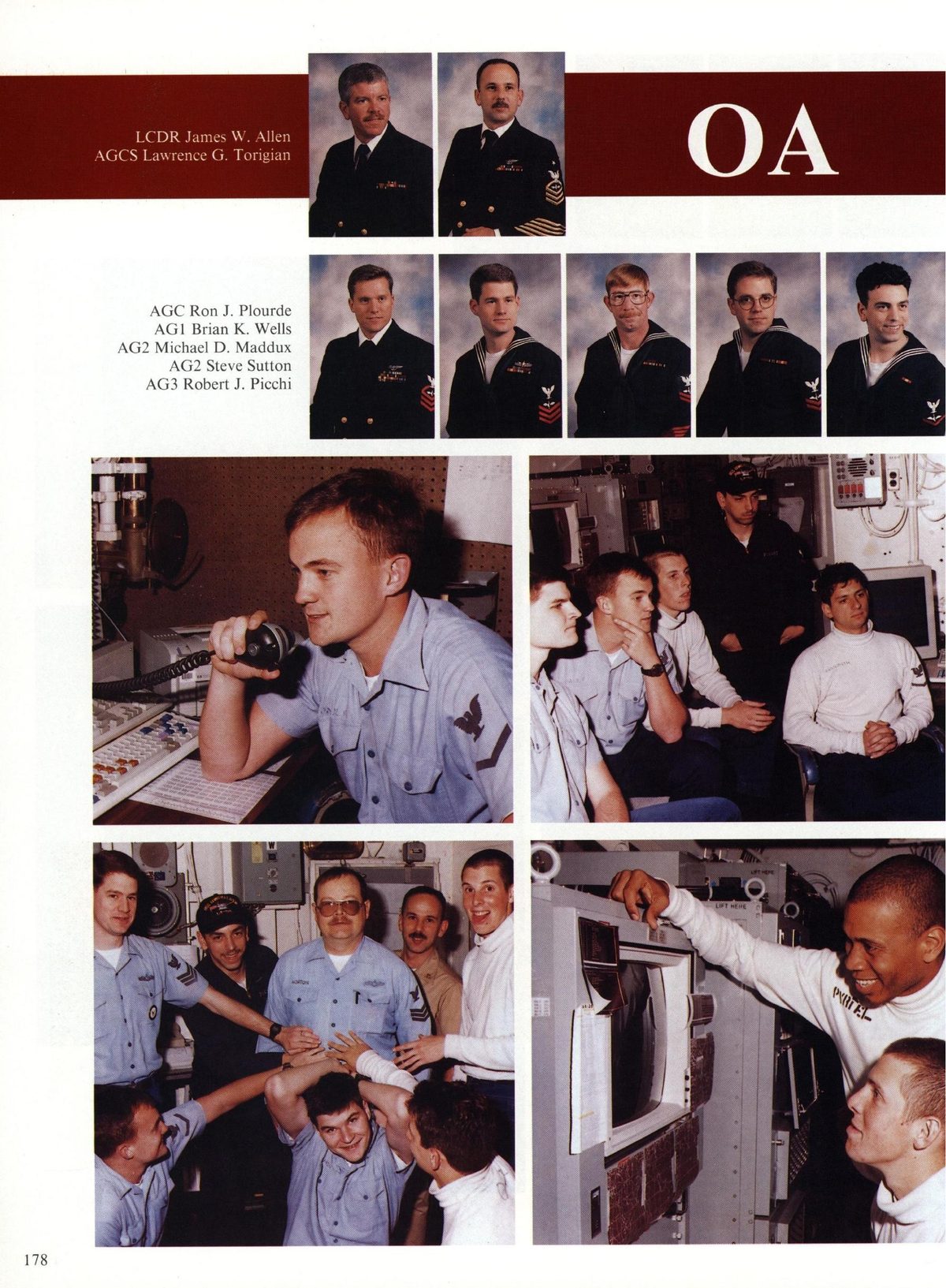 USS Constellation 1994–95 cruise book, page 164 (Ship's Company) — LCDR James W. Allen am AGCS Lawrence G. Torigian jf AGC Ron J. Plourde AGI Brian K. Wells AG2…