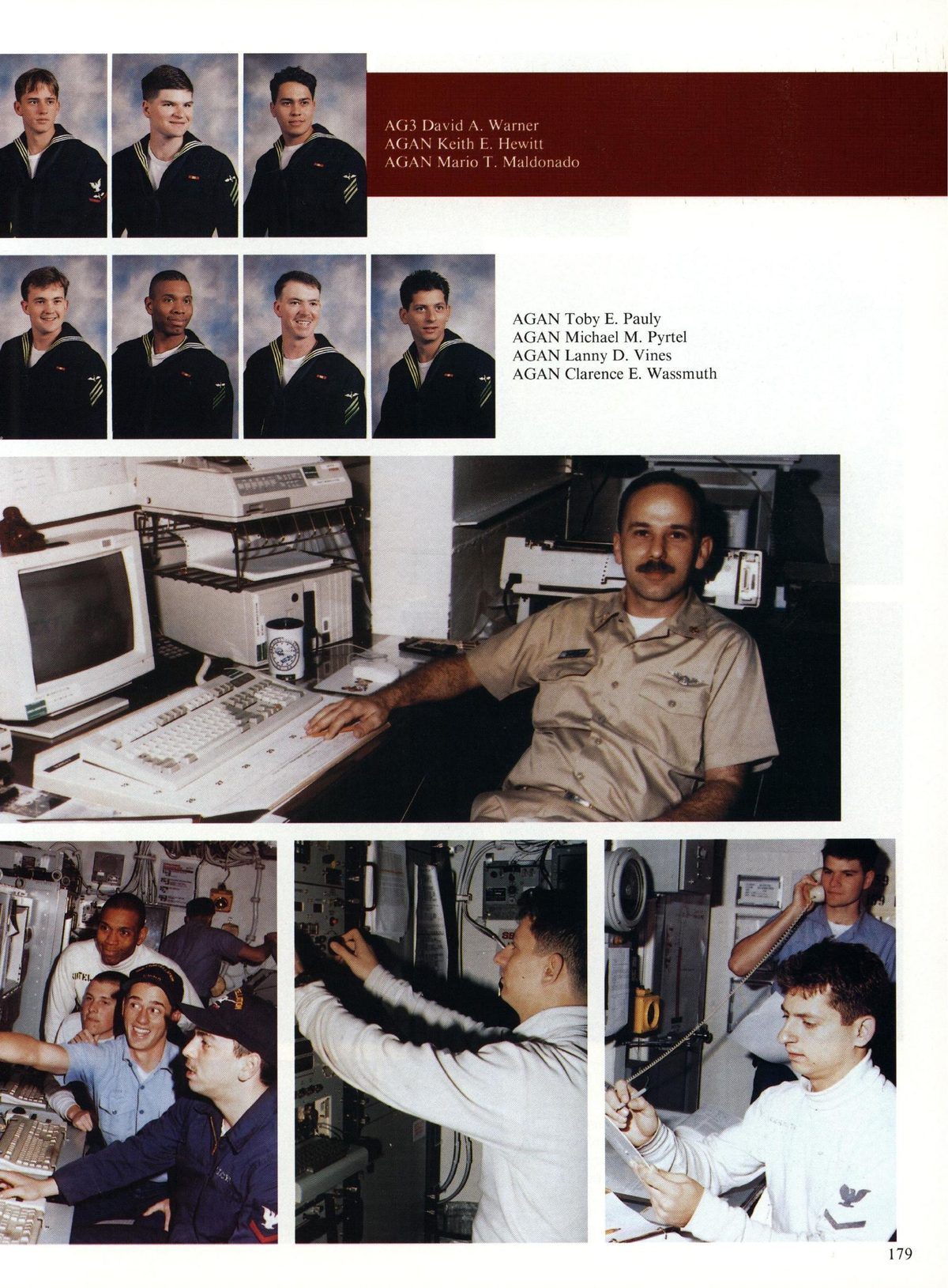 USS Constellation 1994–95 cruise book, page 165 (Ship's Company) — 33 David A. Warner Keith E. Hewitt AGAN Mario T. Maldonado AGAN Toby E. Pauly AGAN Michael M…