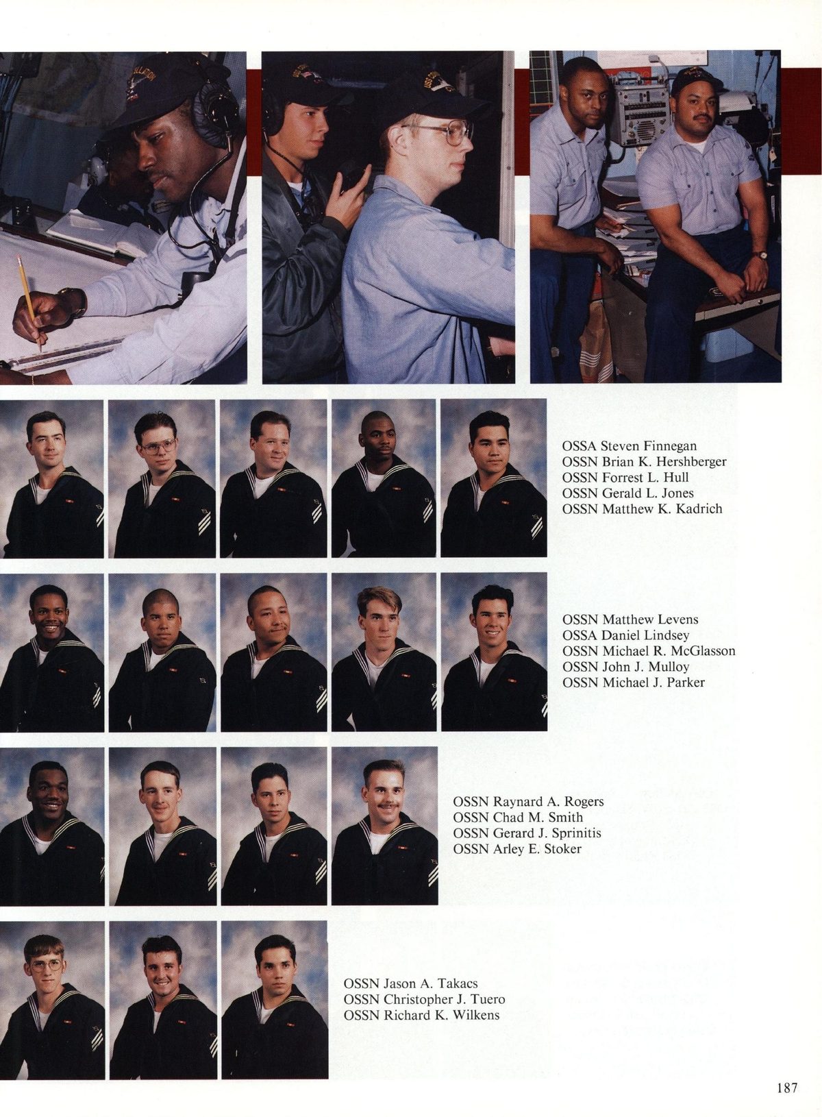 USS Constellation 1994–95 cruise book, page 173 (Ship's Company) — OSSA Steven Finnegan OSSN Brian K. Hershberger OSSN Forrest L. Hull OSSN Gerald L. Jones OSSN…