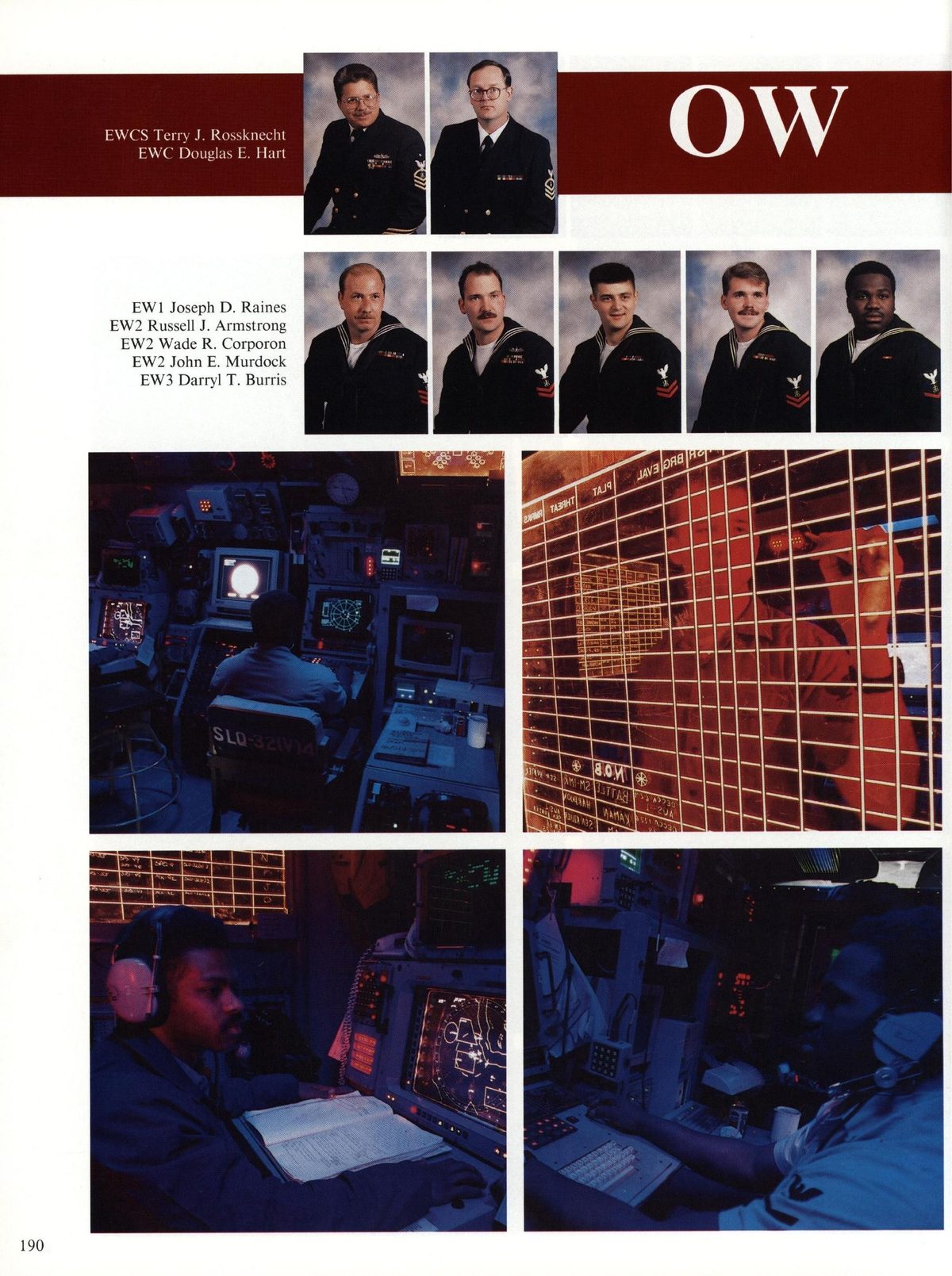 USS Constellation 1994–95 cruise book, page 176 (Ship's Company) — EWCS Terry J. Rossknecht EWC Douglas E. Hart EWI Joseph D. Raines EW? Russell J. Armstrong EW2…