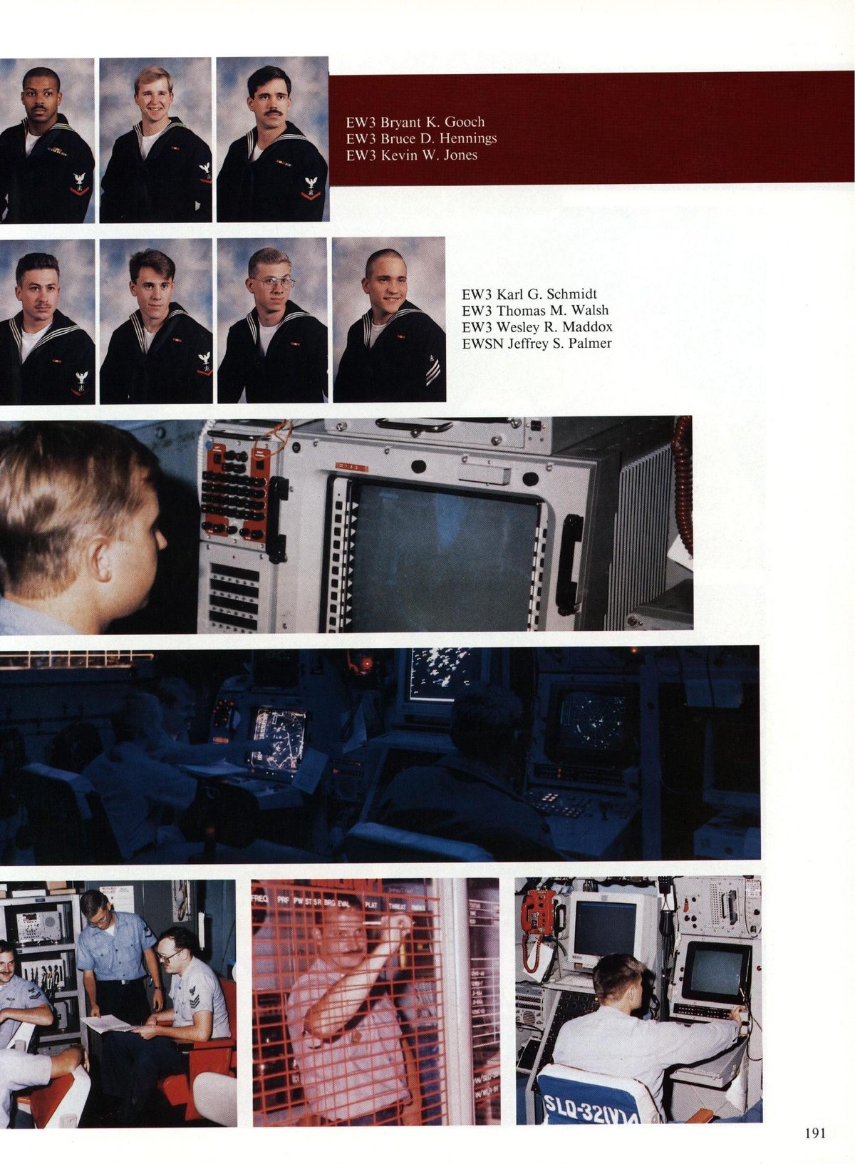 USS Constellation 1994–95 cruise book, page 177 (Ship's Company) — EW3 Bryant K. Gooch EW3 Bruce D. Hennings EW3 Kevin W. Jones Eq PF Pvststmcrn mut neu Ml…