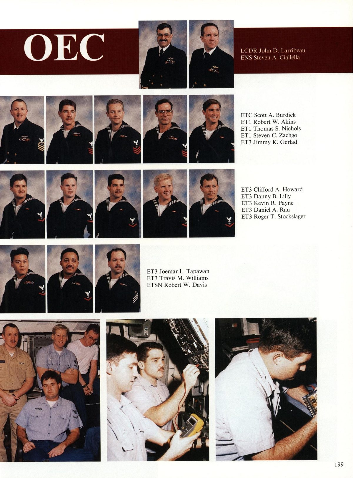 USS Constellation 1994–95 cruise book, page 185 (Ship's Company) — LCDR John D. L: ENS Steven A. ETC Scott A. Burdick ETI Robert W. Akins ET1 Thomas S. Nichols…