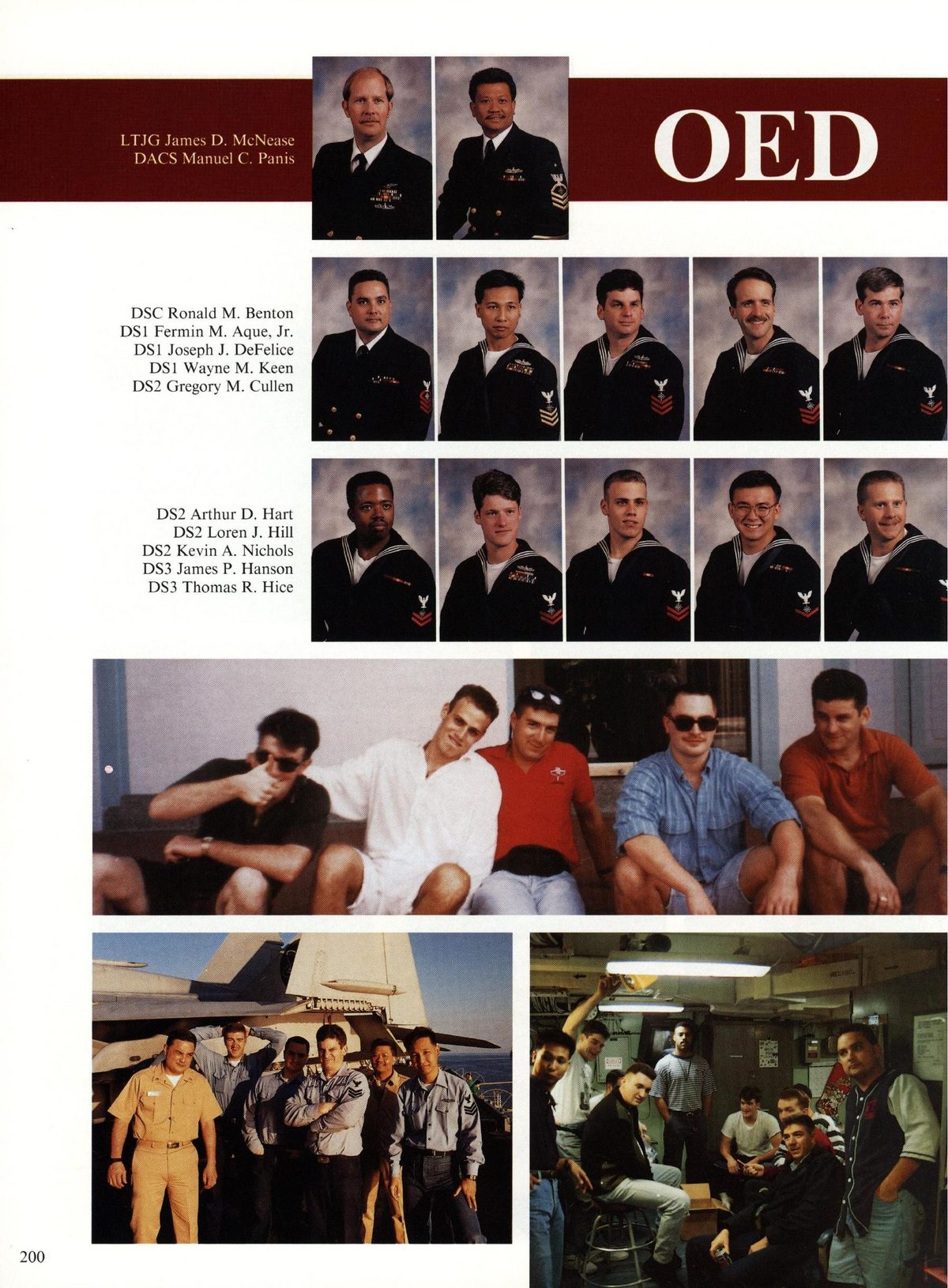 USS Constellation 1994–95 cruise book, page 186 (Ship's Company) — LTJG James DACS Manu SC Ronald M. Benton DSI Fermin M. Aque, Jr. DSI Joseph J. DeFelice DS1…