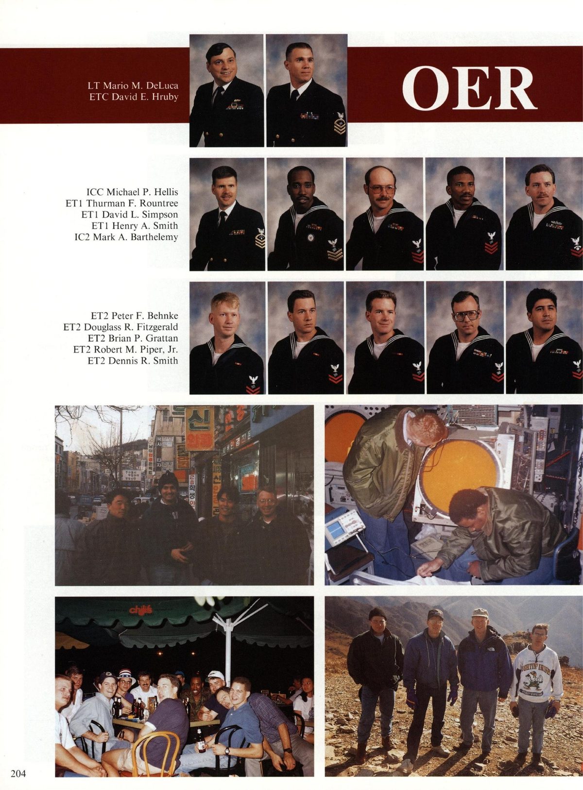 USS Constellation 1994–95 cruise book, page 189 (Ship's Company) — LT Mario M. DeLuca J Y ETC David E. Hruby ICC Michael P. Helis ET1 Thurman F. Rountree ETI…