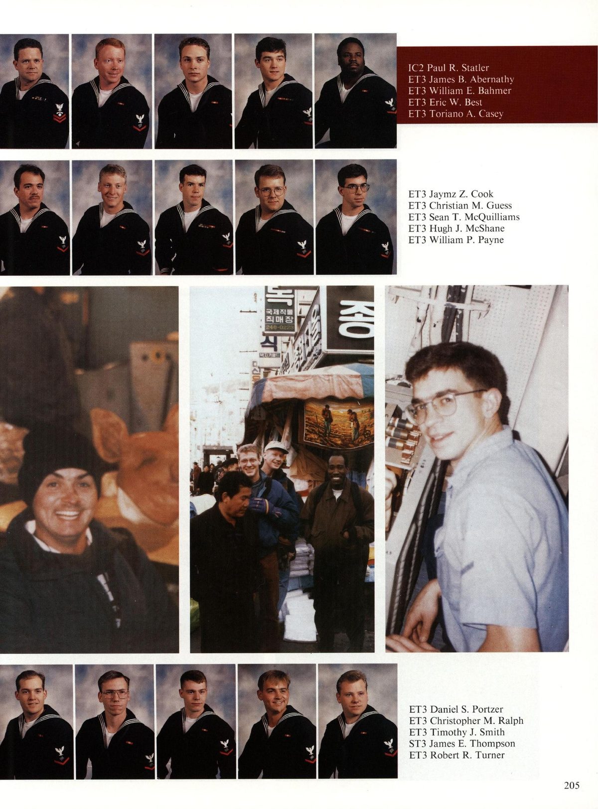 USS Constellation 1994–95 cruise book, page 190 (Ship's Company) — B 1C2 Paul R. Statler a % ET3 James B. Abernathy ET3 William E. Bahmer ~ ET3 Eric W. Best ET3…