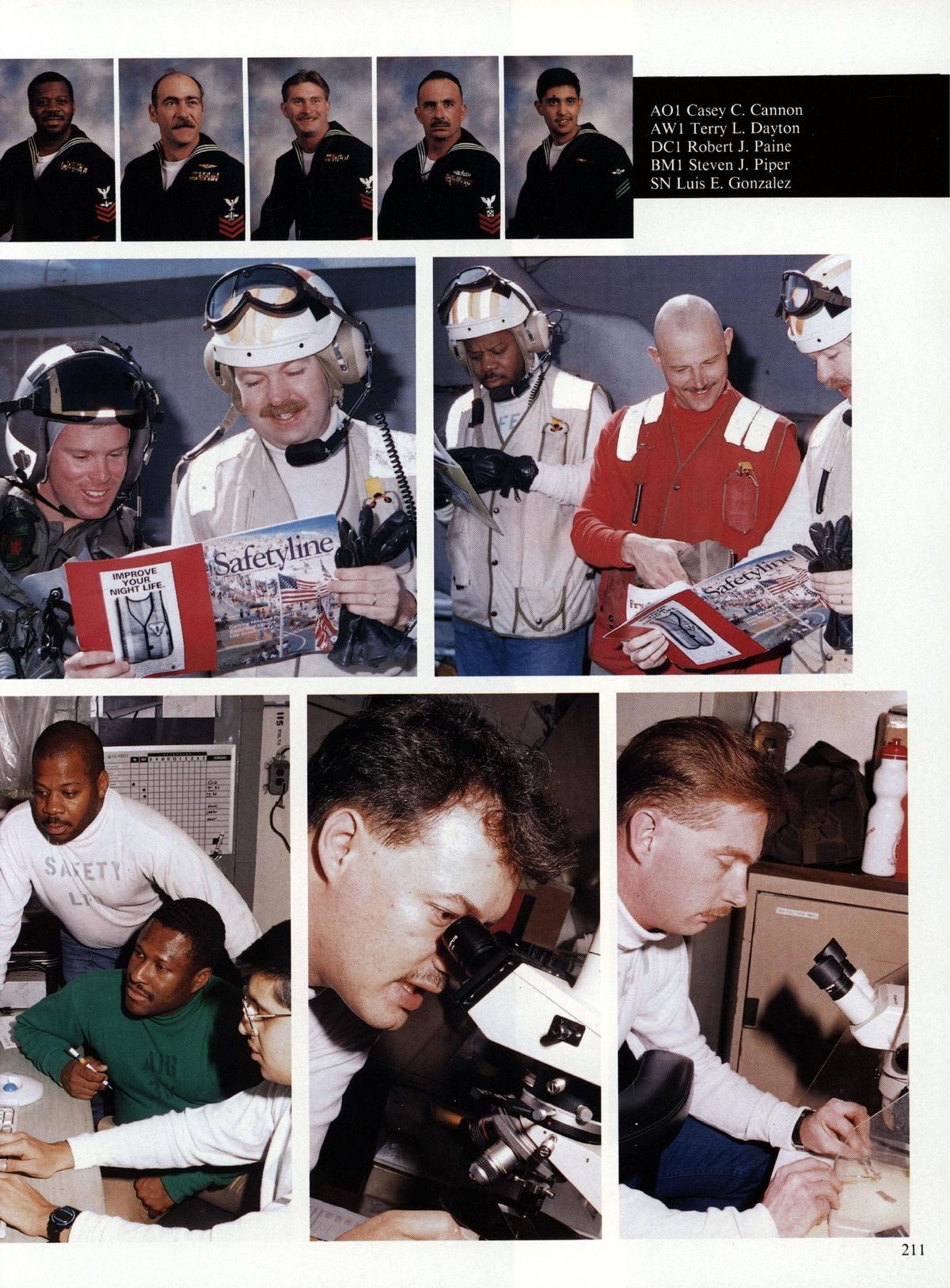 USS Constellation 1994–95 cruise book, page 195 (Ship's Company) — AOI Casey C. Cannon AWI Terry L. Dayton DCI Robert J. Paine BMI Steven J. Piper SN Luis E…
