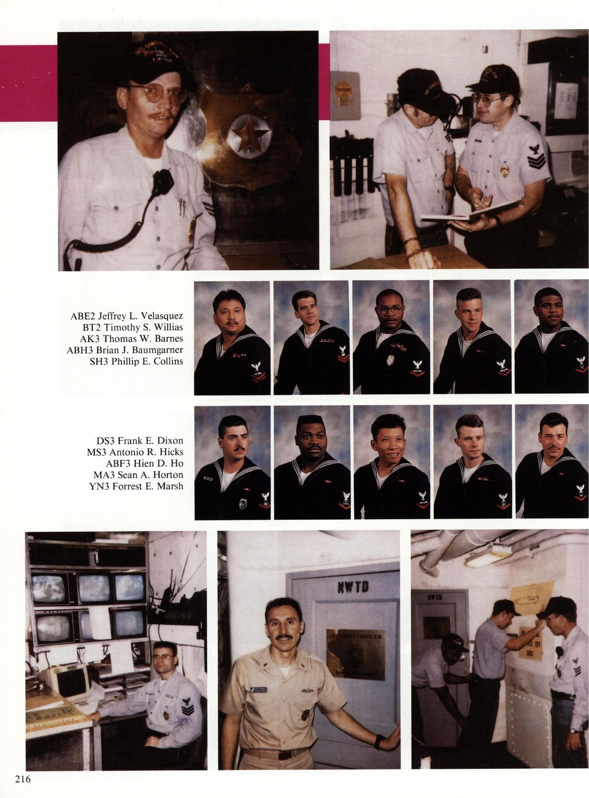 USS Constellation 1994–95 cruise book, page 199 (Ship's Company) — ABE? Jefirey L. Velasquez BT2 Timothy S. Willias AK3 Thomas W. Barnes ABH3 Brian J. Baumgarner…