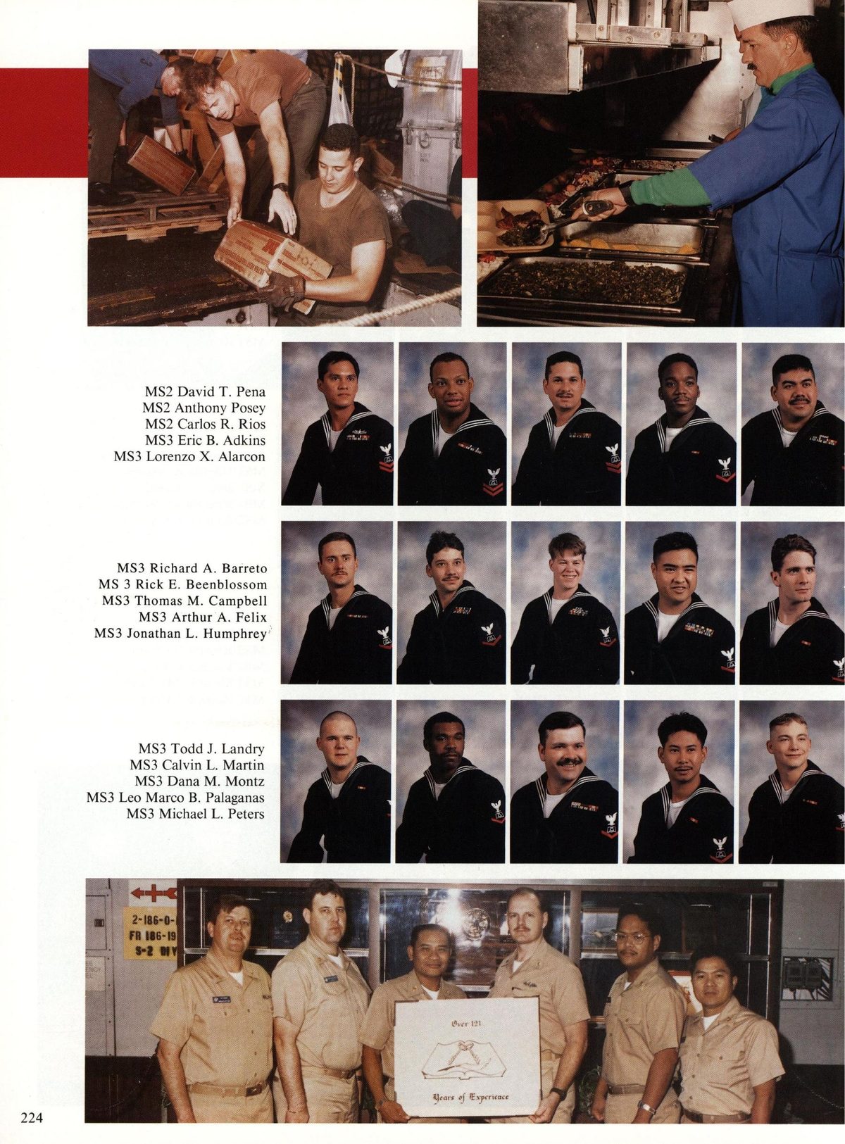 USS Constellation 1994–95 cruise book, page 206 (Ship's Company) — 2 David T. Pena MS3 Lorenzo X. Alarcon MS3 Richard A. Barreto MS 3 Rick E. Beenblossom MS3…