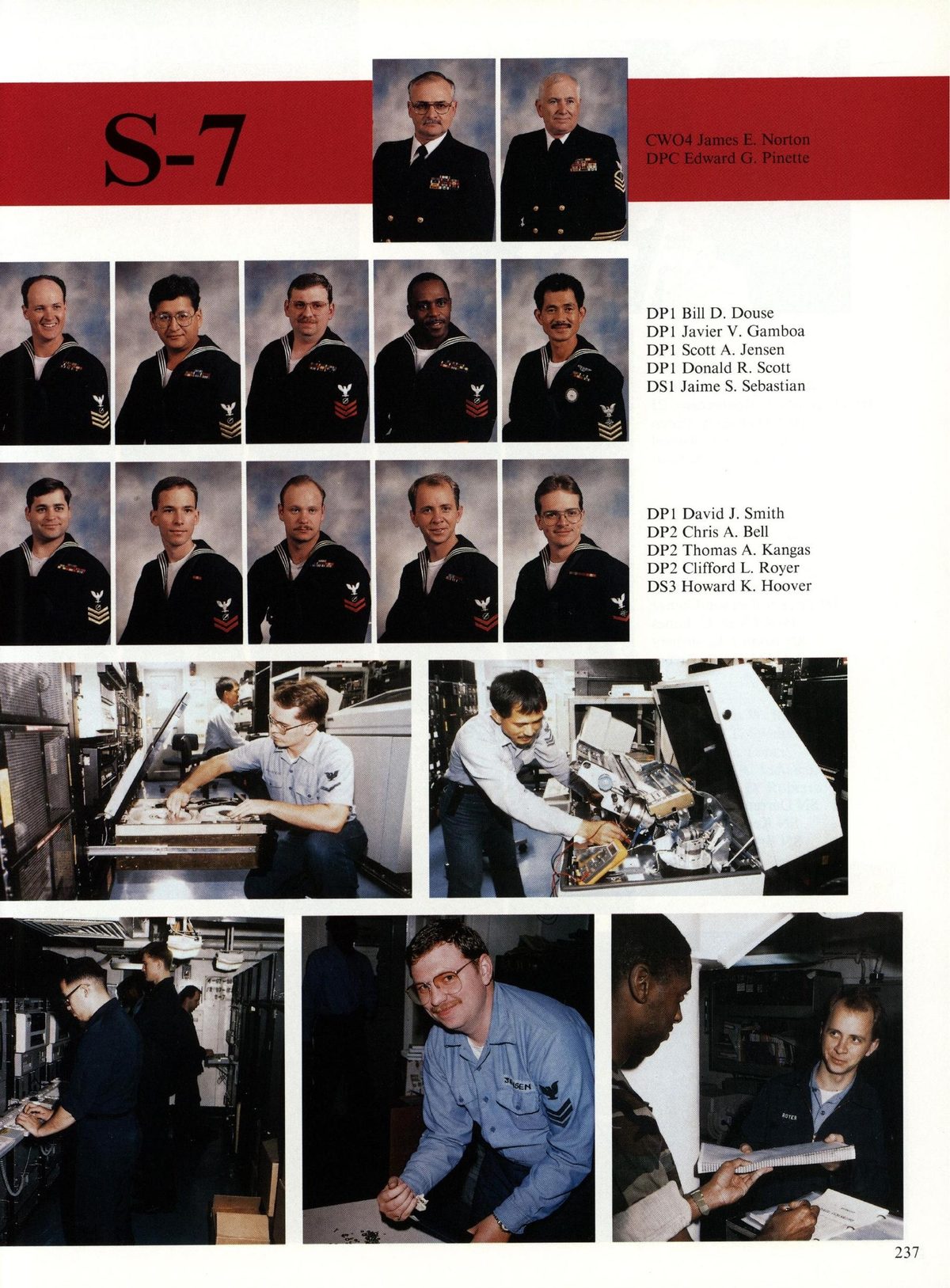 USS Constellation 1994–95 cruise book, page 219 (Ship's Company) — DP! Bill D. Douse DPI Javier V. Gamboa DPI Scott A. DP1 Donald R. DSI Jaime DP! David DP2…