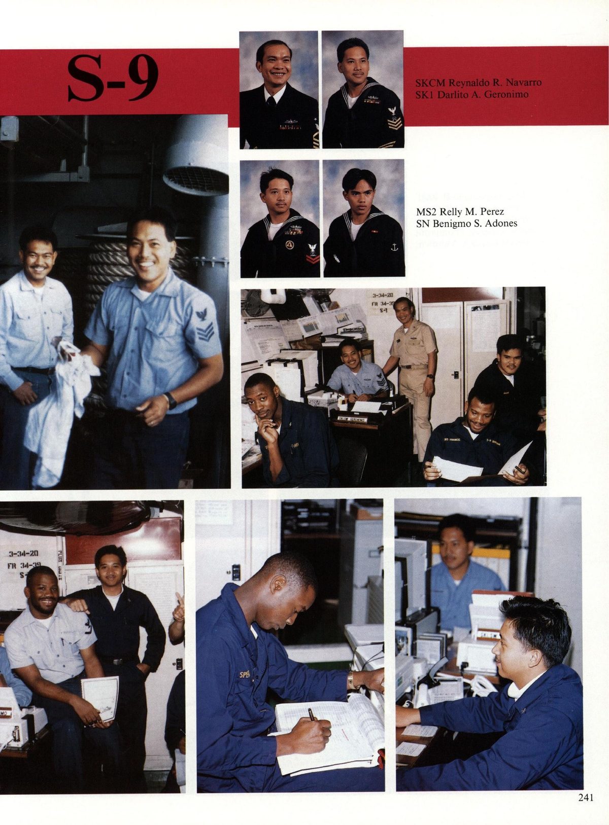 USS Constellation 1994–95 cruise book, page 223 (Ship's Company) — > MS2 Relly M. Perez SN Benigmo S. Adones…
