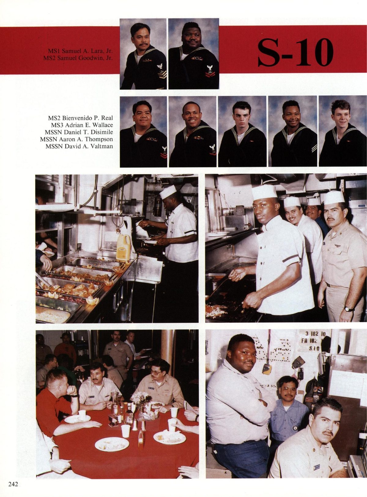 USS Constellation 1994–95 cruise book, page 224 (Ship's Company) — MSI Samuel A. Lara, Jr. MS2 Samuel Goodwin, Jr. M&2 Bienvenido P. Real MS3 Adrian E. Wallace §…