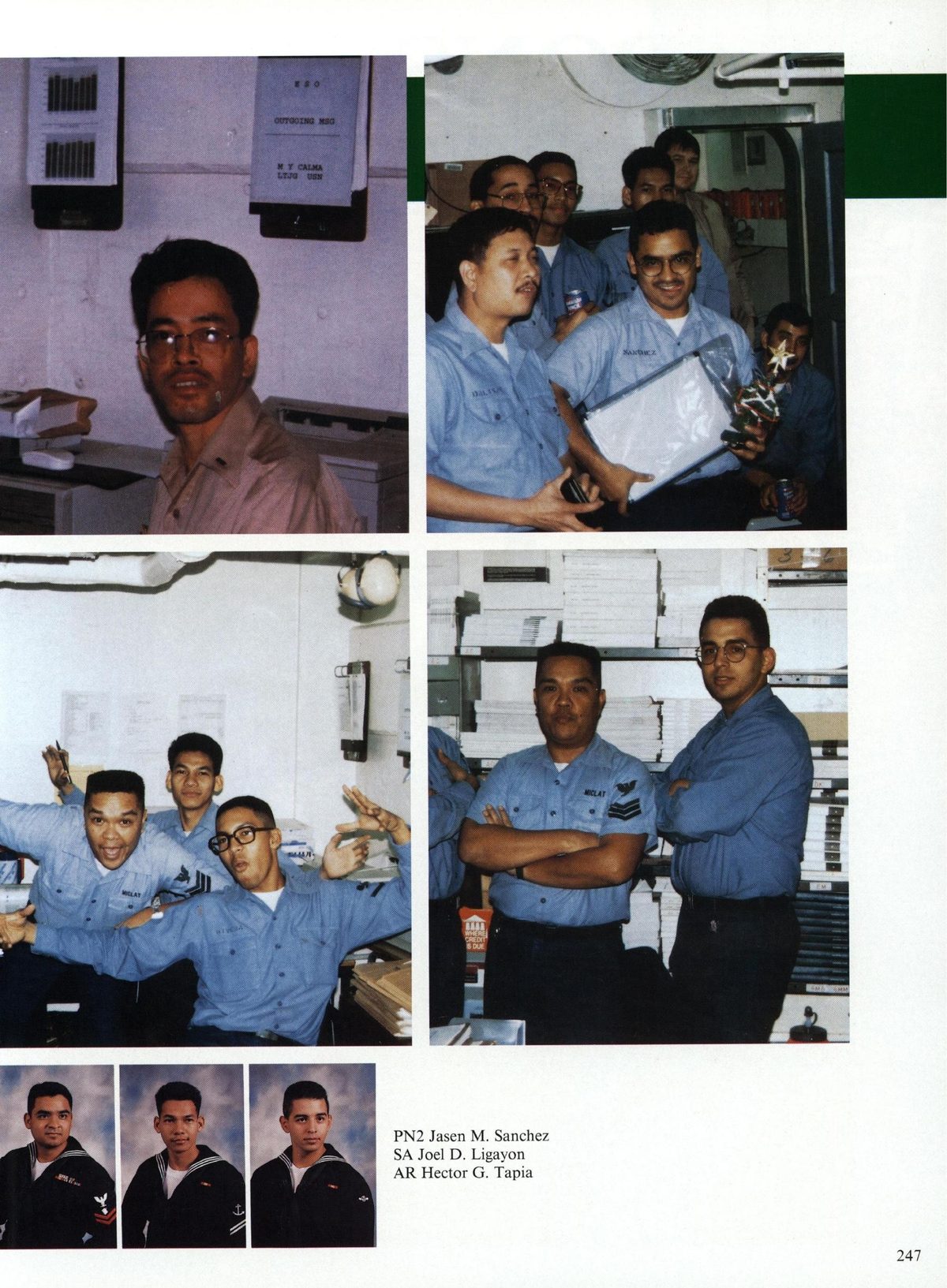 USS Constellation 1994–95 cruise book, page 228 (Ship's Company) — PN2 Jasen M. Sanchez SA Joel D. Ligayon AR Hector G. Tapia 247…