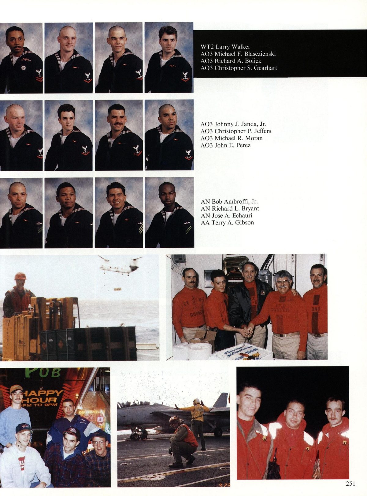 USS Constellation 1994–95 cruise book, page 231 (Ship's Company) — WT2 Larry Walker AO3 Michael F. Blasczienski AO3 Richard A. Bolick AO3 Christopher S. Gearhart…