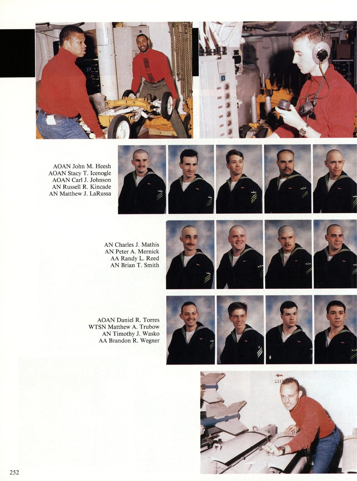 USS Constellation 1994–95 cruise book, page 232 (Ship's Company) — AOAN John M. Heesh AOAN Stacy T. Icenogle AOAN Carl J. Johnson AN Russell R. Kincade AN…