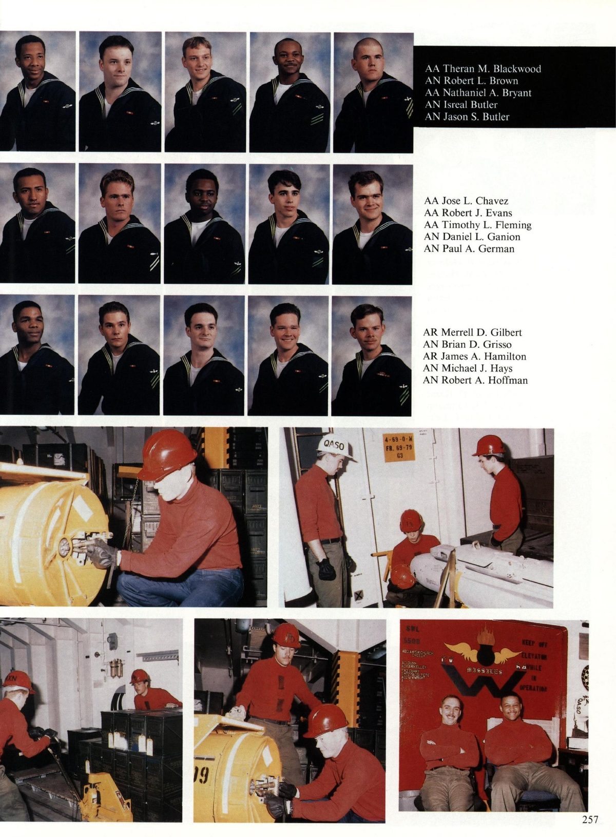 USS Constellation 1994–95 cruise book, page 237 (Ship's Company) — AA Theran M. Blackwood AN Robert L. Brown AA Nathaniel A. Bryant AN Isreal Butler AN Jason S…