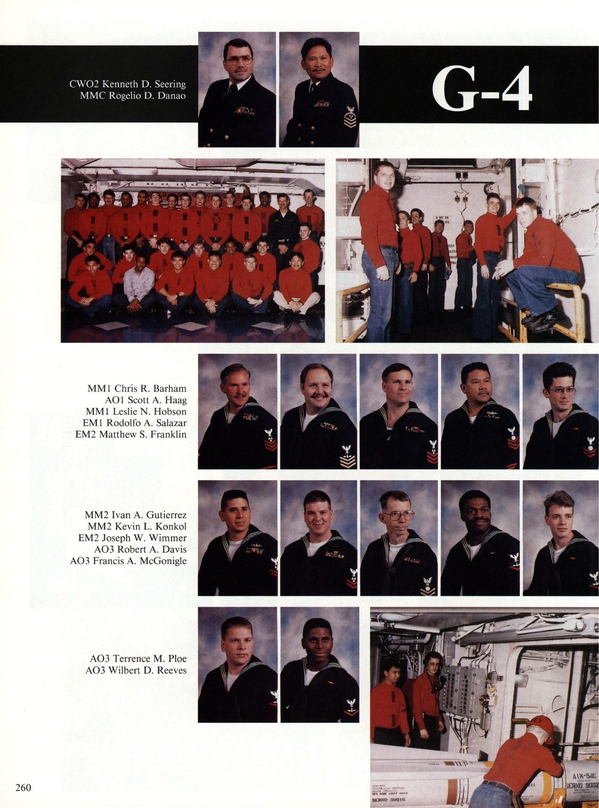 USS Constellation 1994–95 cruise book, page 240 (Ship's Company) — CWO? Kenneth D. Seering MMC Rogelio D. Danao MMI Chris R. Barham zar EM2 Matthew S. Franklin…