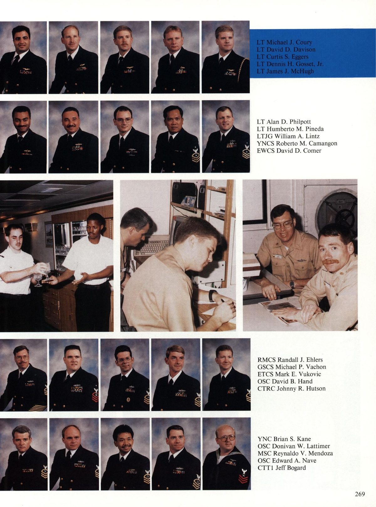 USS Constellation 1994–95 cruise book, page 248 (Cruiser-Destroyer Group & DESRON) — LT Alan D. Philpott LT Humberto M. Pineda LTJG William A. Lintz GSCS Michael P. Vachon ETCS…
