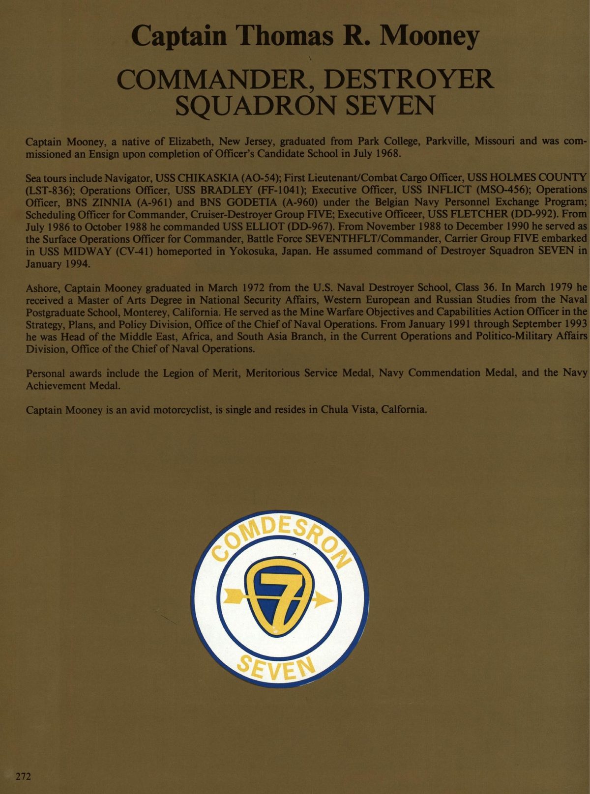 USS Constellation 1994–95 cruise book, page 251 — Cruiser-Destroyer Group & DESRON: photographs and page layout, no machine-readable text