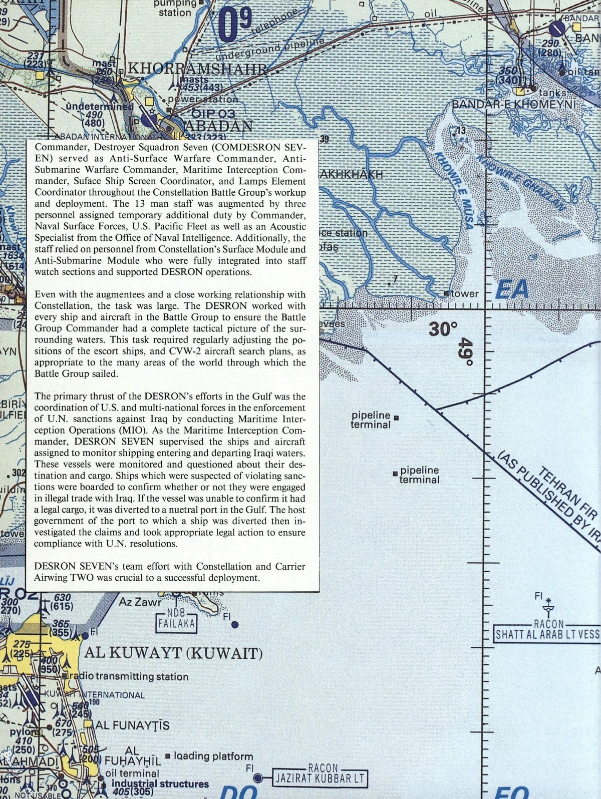 USS Constellation 1994–95 cruise book, page 253 (Cruiser-Destroyer Group & DESRON) — Exsapantinter! Commander, Destroyer SauadiGn Seren (COMDESRON SEV- EN) served as Anti-Surface…