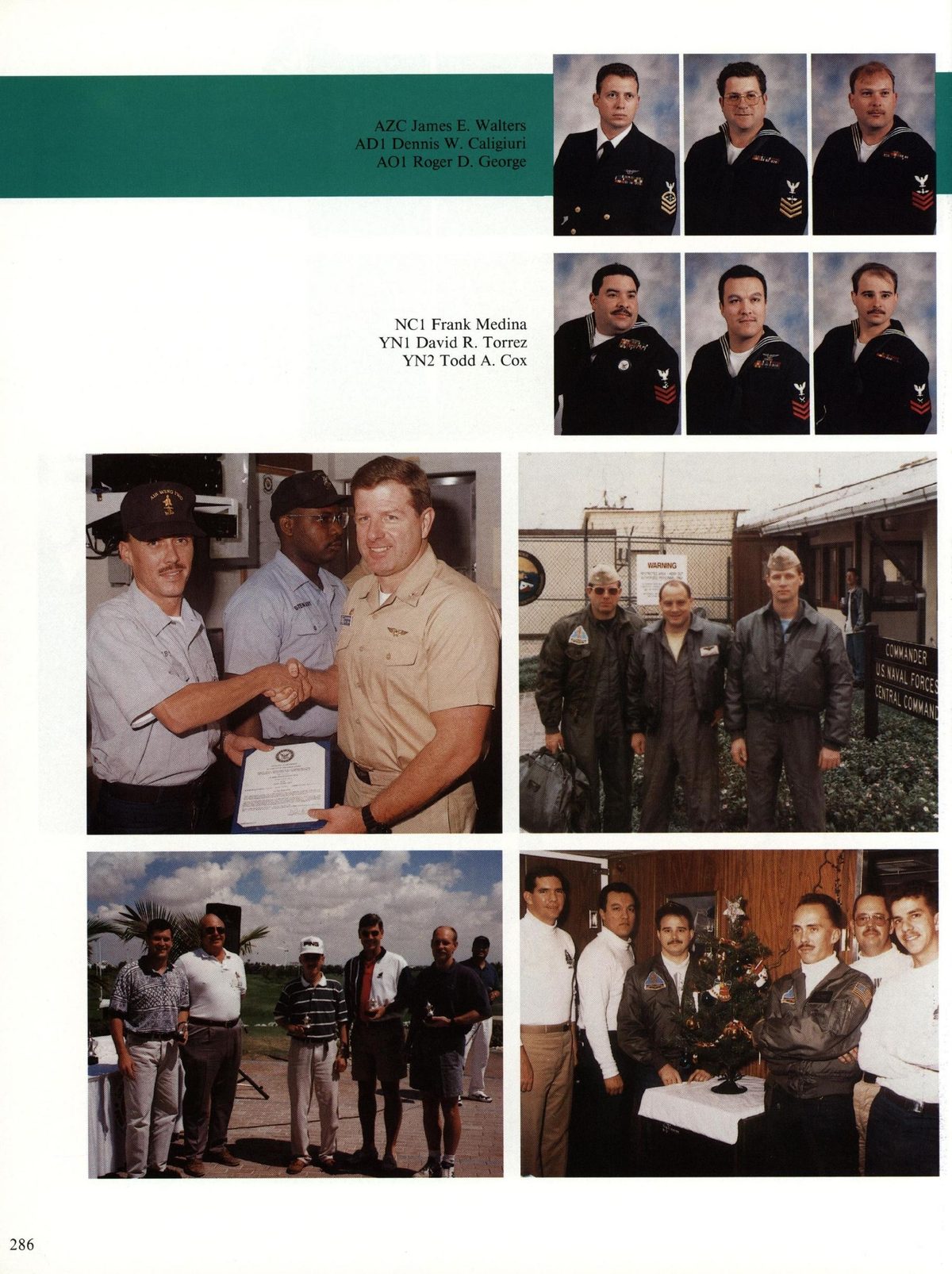 USS Constellation 1994–95 cruise book, page 264 (Carrier Air Wing Two (CVW-2)) — NC1 Frank Medina YNI David R. Torrez YN2 Todd A. Cox…
