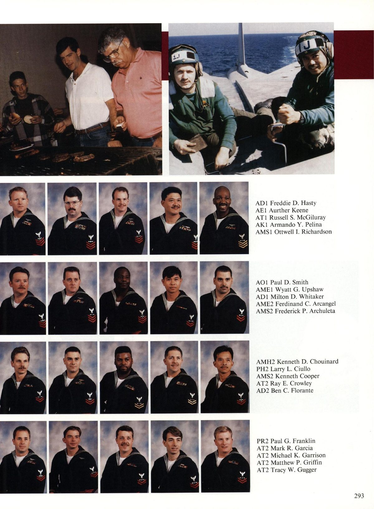USS Constellation 1994–95 cruise book, page 270 (Carrier Air Wing Two (CVW-2)) — ADI Freddie D. Hasty AEI Aurther Keene AK1 Armando Y. Pelina AMS1 Ottwell I. Richardson AOI…