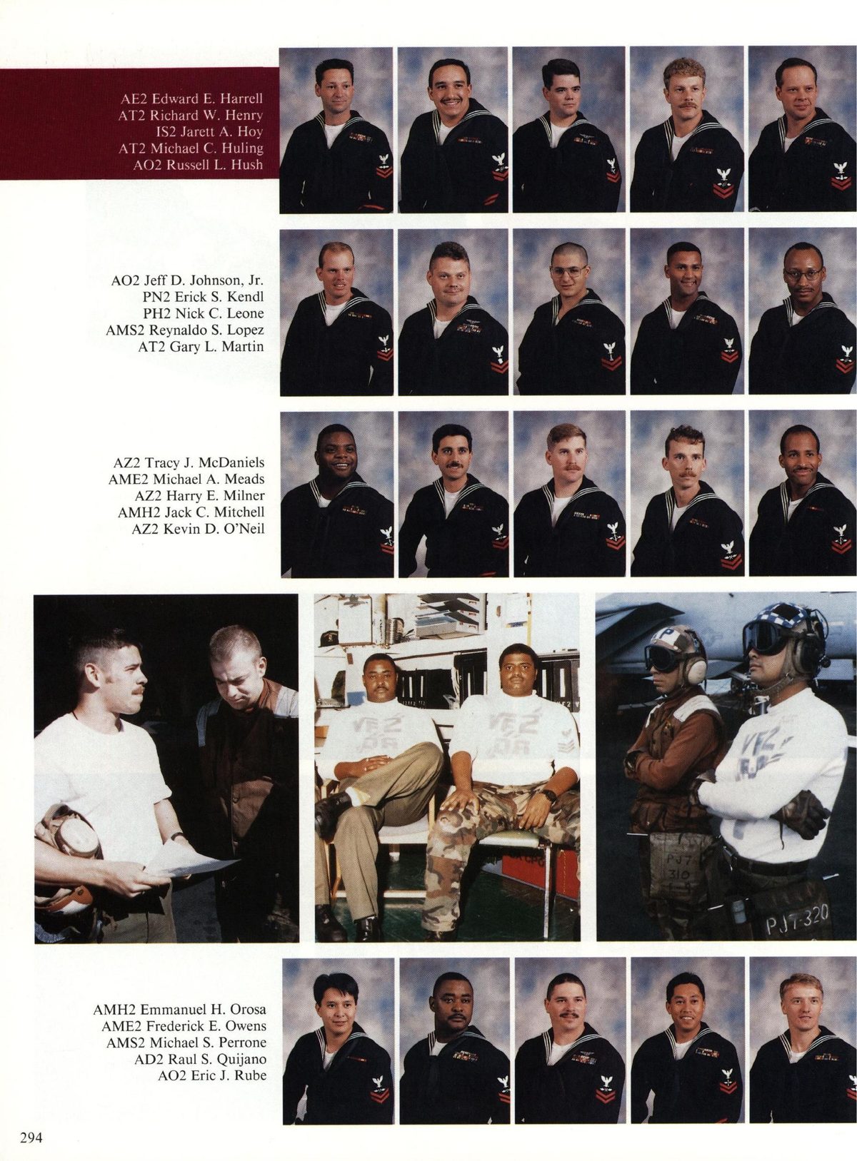 USS Constellation 1994–95 cruise book, page 271 (Carrier Air Wing Two (CVW-2)) — AE2 Edward E. Harrell AT2 Richard W. Henry IS2 Jarett A. H AT2 Michael C. Ht AQ2 Russell L…